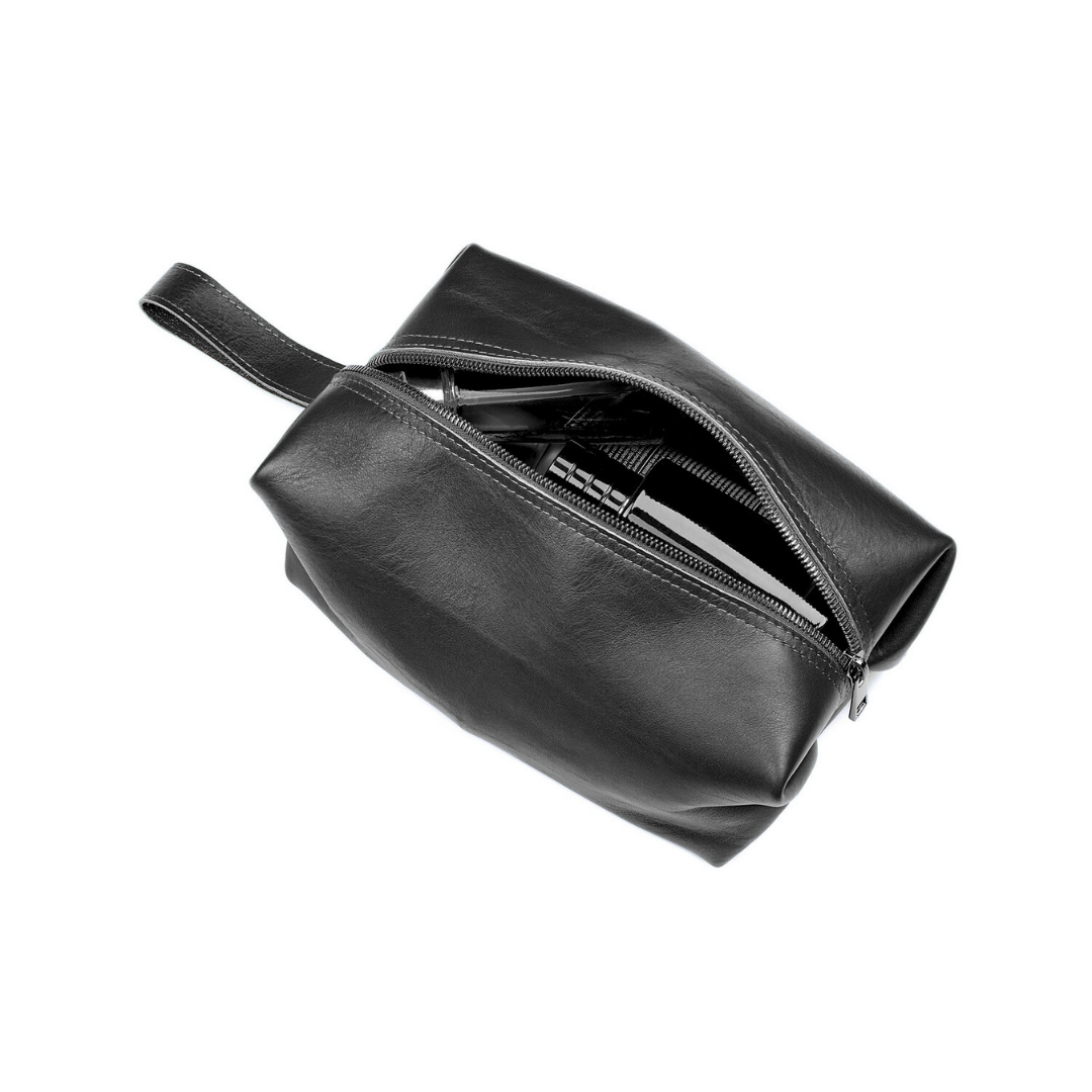 Leder Kosmetiktasche Schwarz Basic