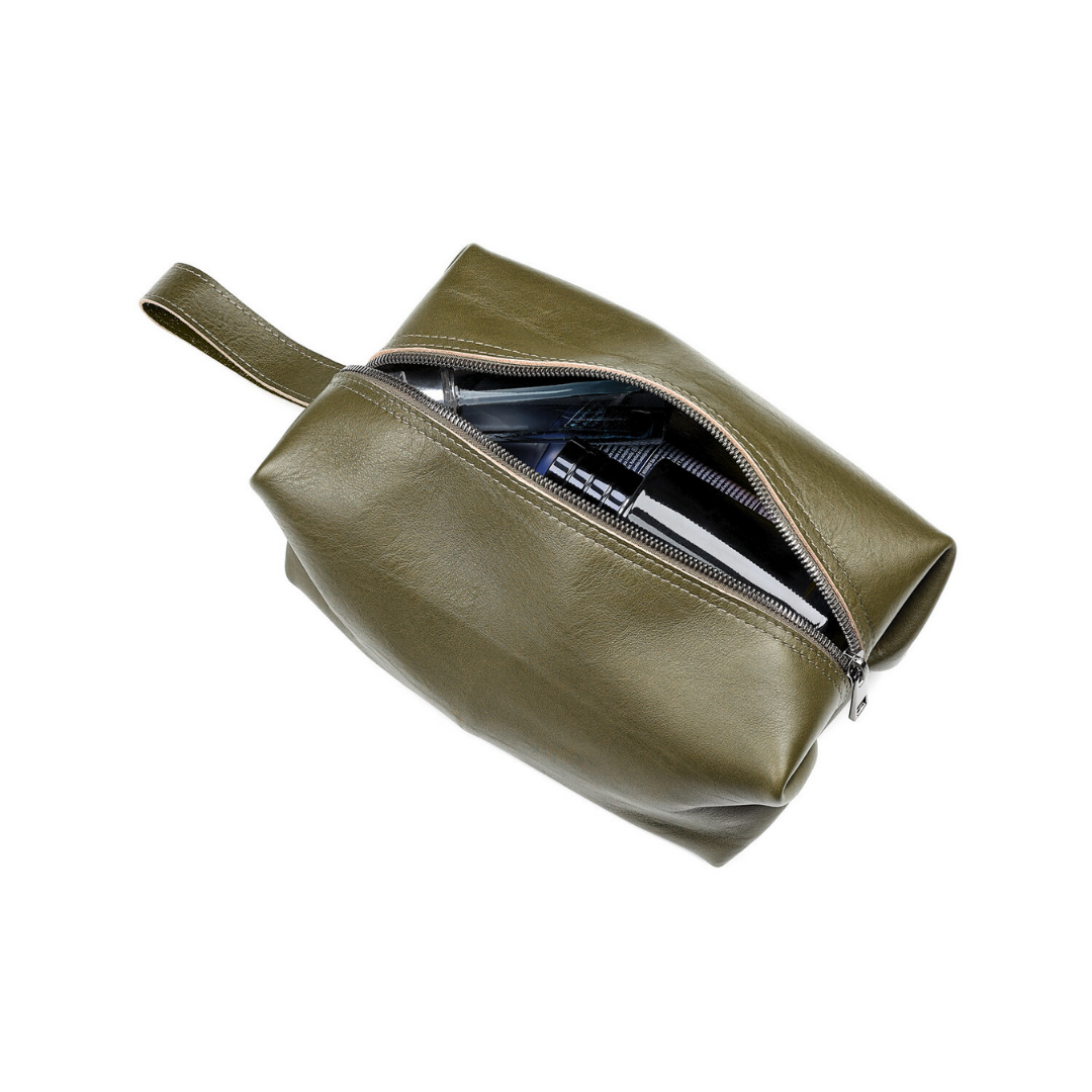 Leder Kosmetiktasche Khaki Basic