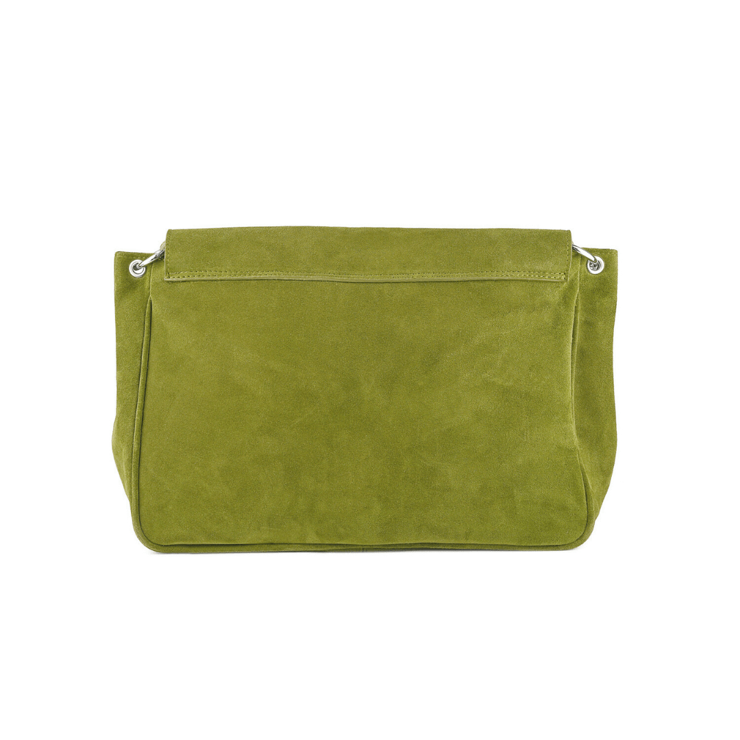 Veloursleder Schultertasche Olivgrün Venus Maxi