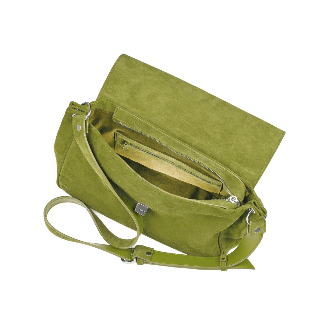 Veloursleder Schultertasche Olivgrün Venus Maxi