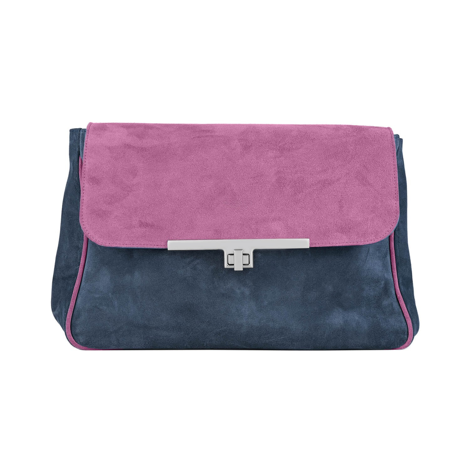 Veloursleder Schultertasche Blau-Rosa Venus Maxi