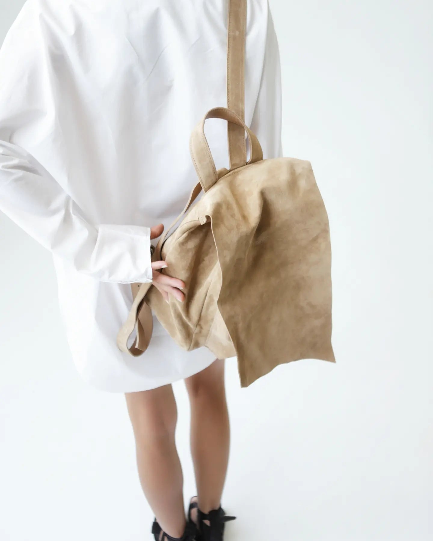 Veloursleder Rucksack Creme Lite