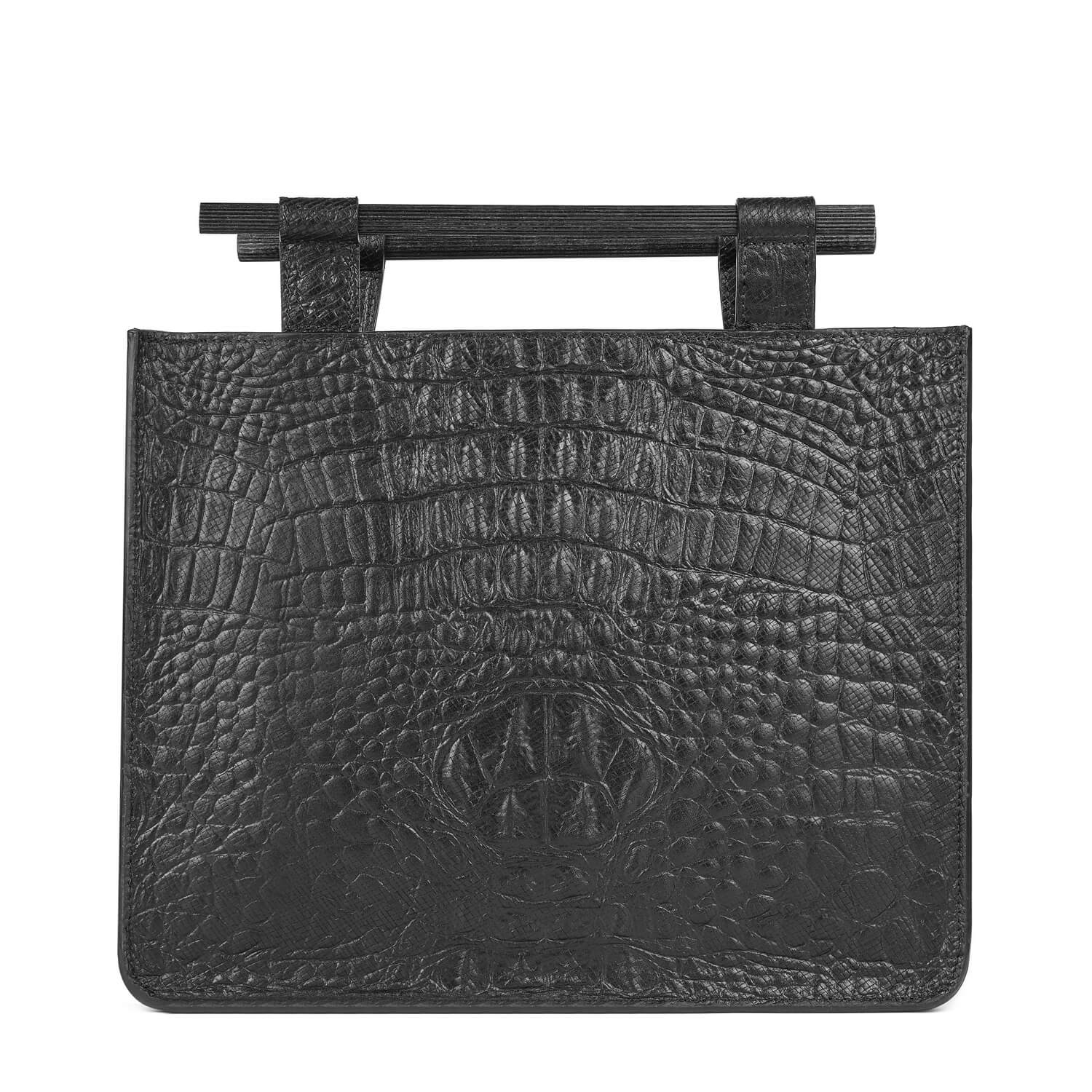 Leder Schultertasche Schwarz Kroko Grace Mini