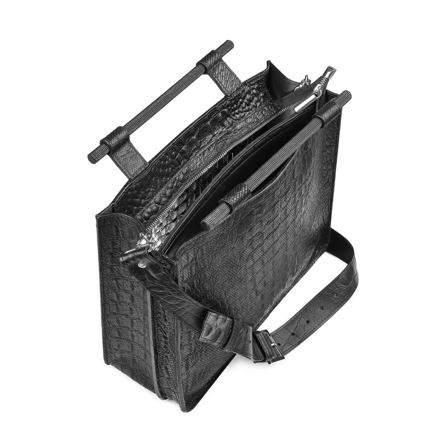 Leder Schultertasche Schwarz Kroko Grace Mini