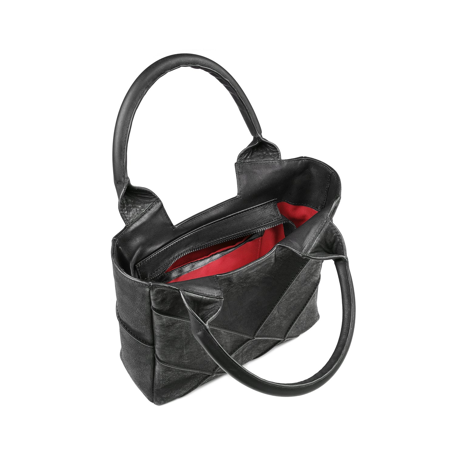 Leder Handtasche Schwarz Origami Mini