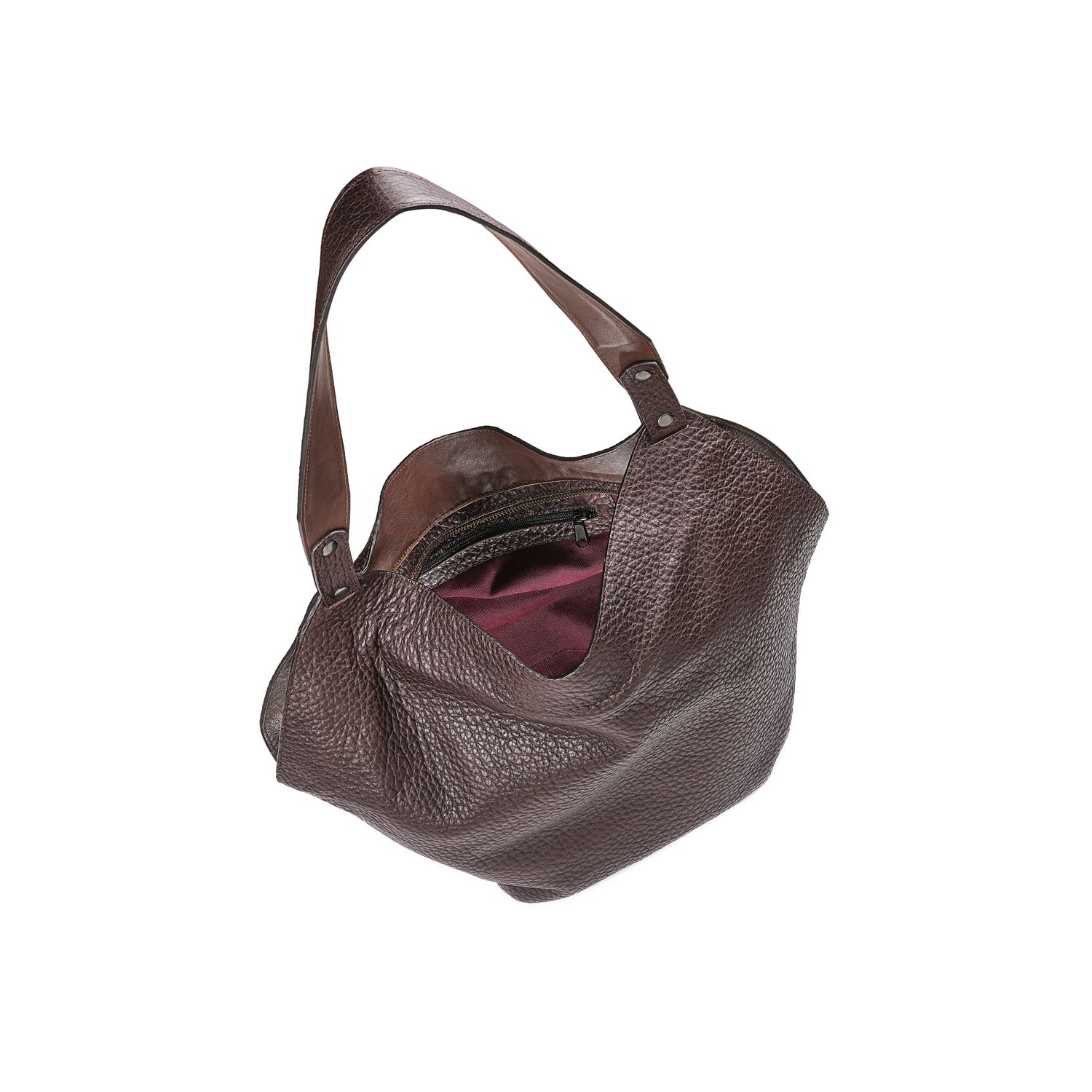 Leder Schultertasche Braun-Burgunderrot Thesa