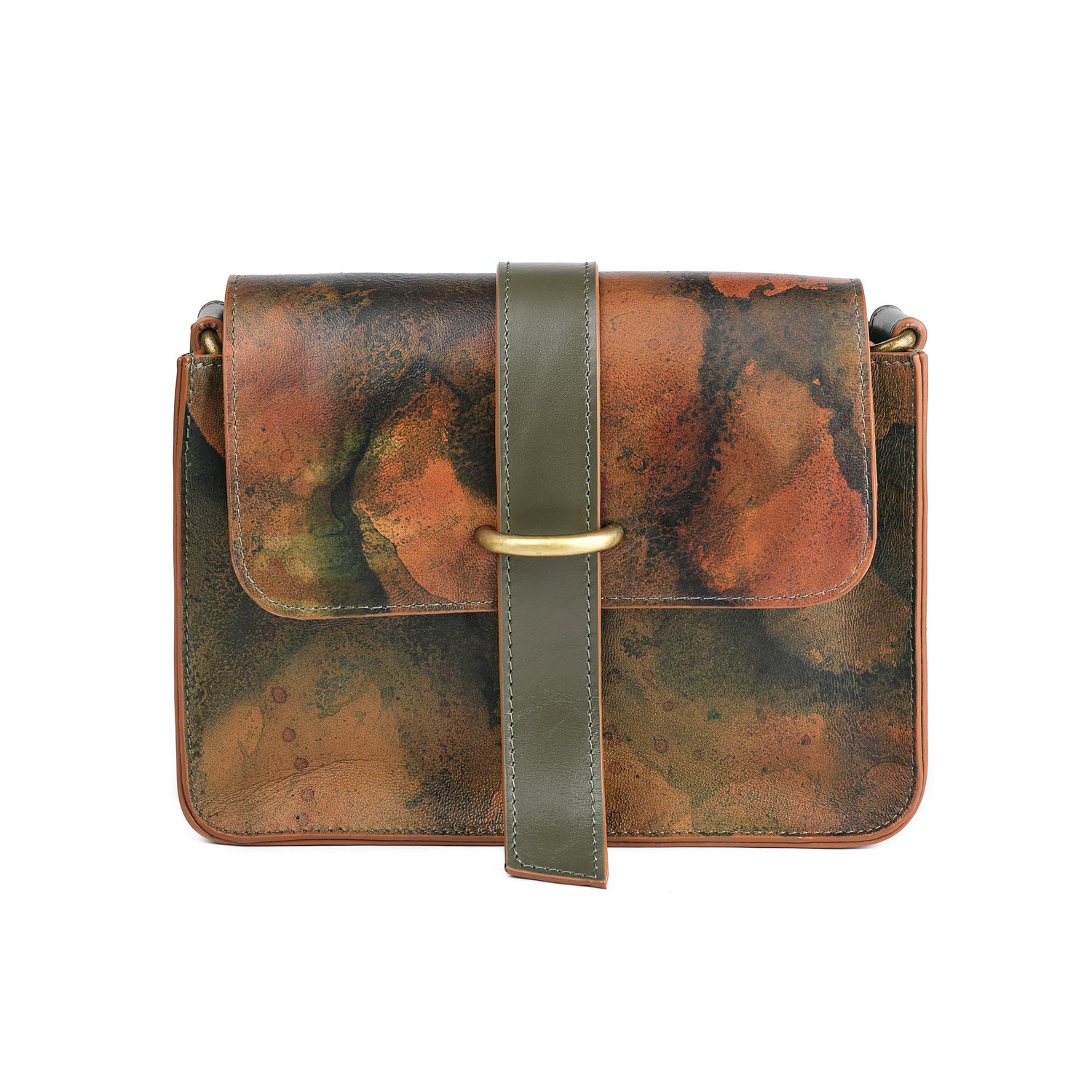 Leder Umhängetasche Khaki Aleya Midi