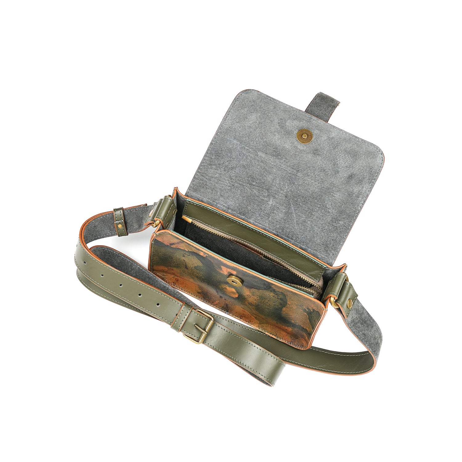 Leder Umhängetasche Khaki Aleya Midi
