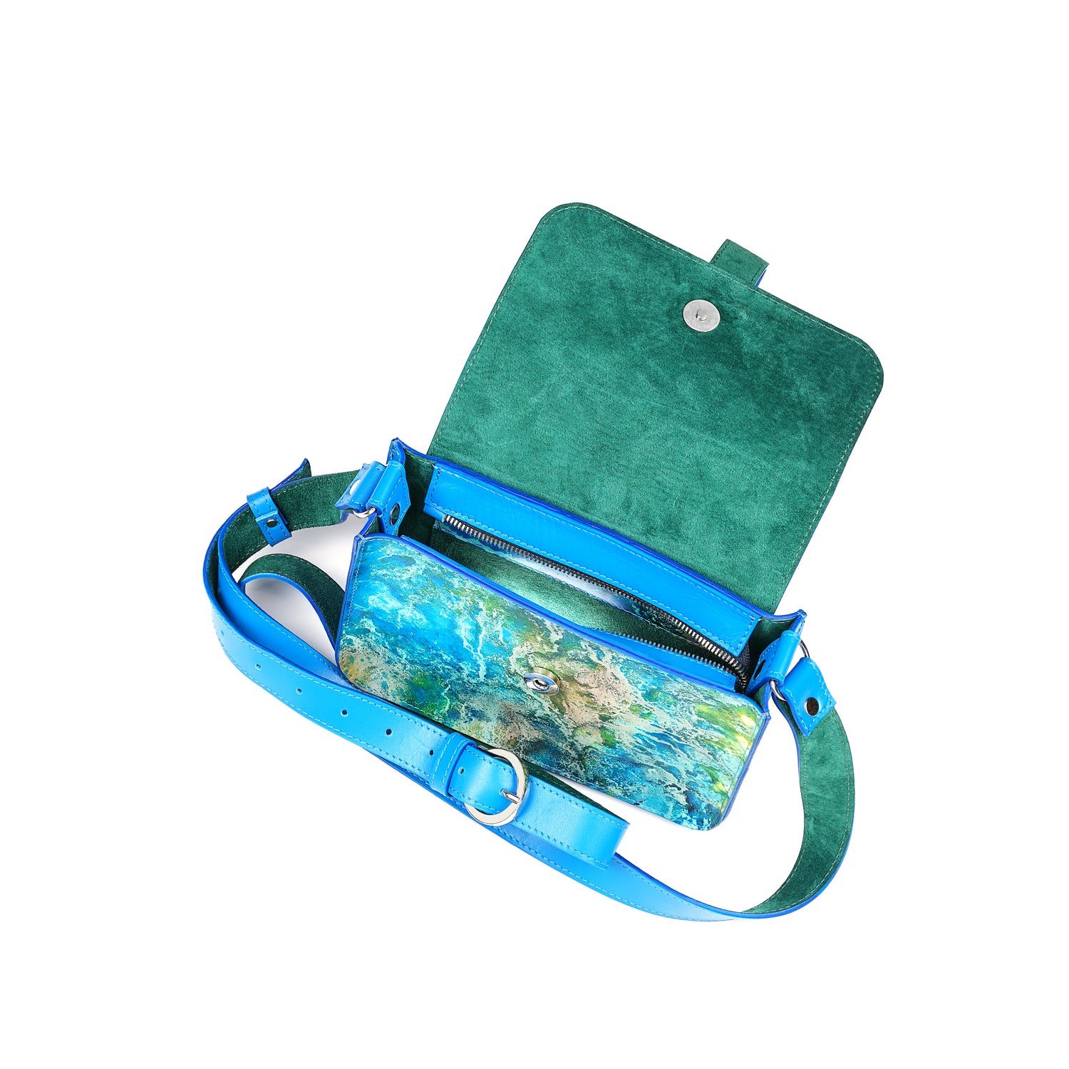 Leder Umhängetasche Aquamarin Aleya Midi