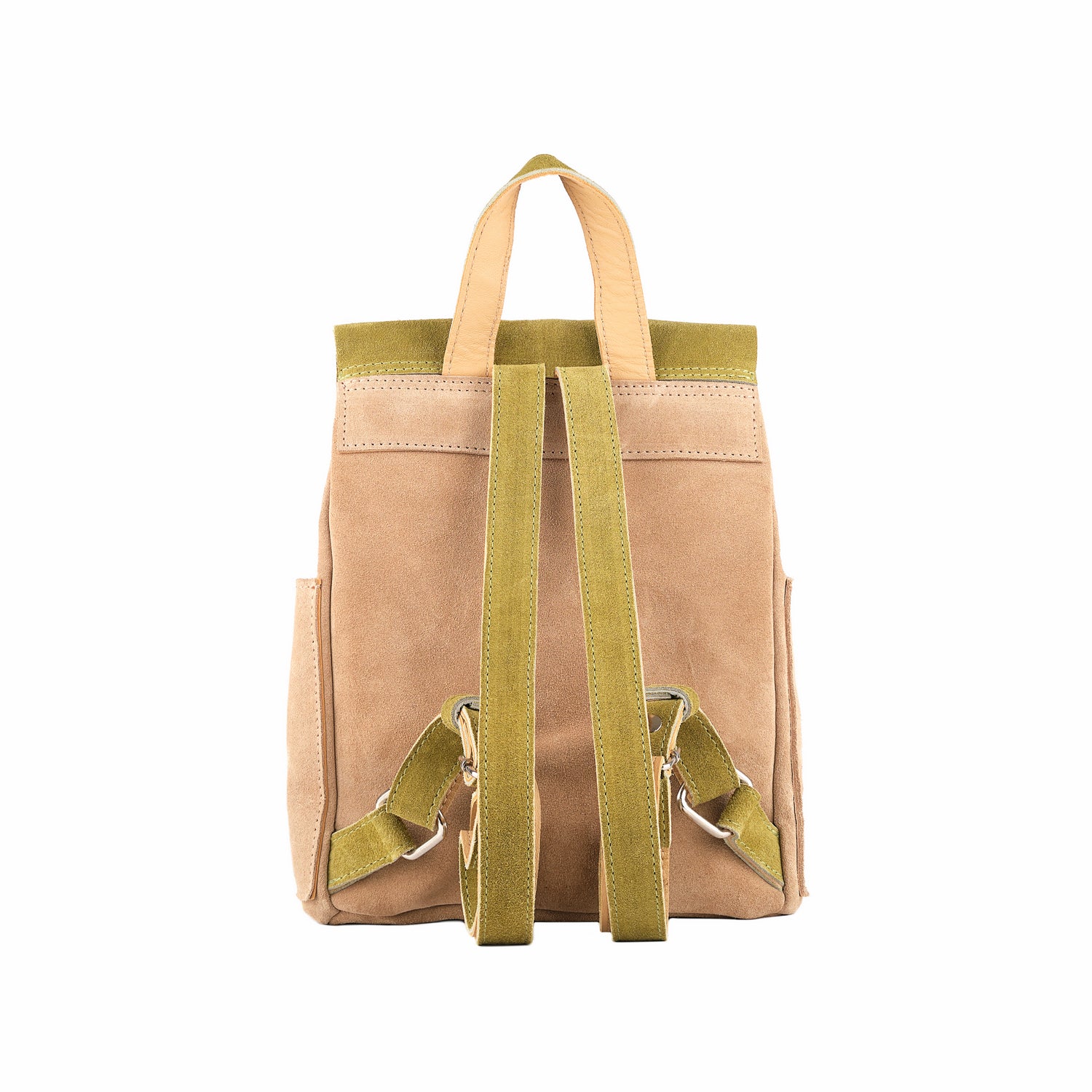 Veloursleder Rucksack Gruen-Beige Lite Mini