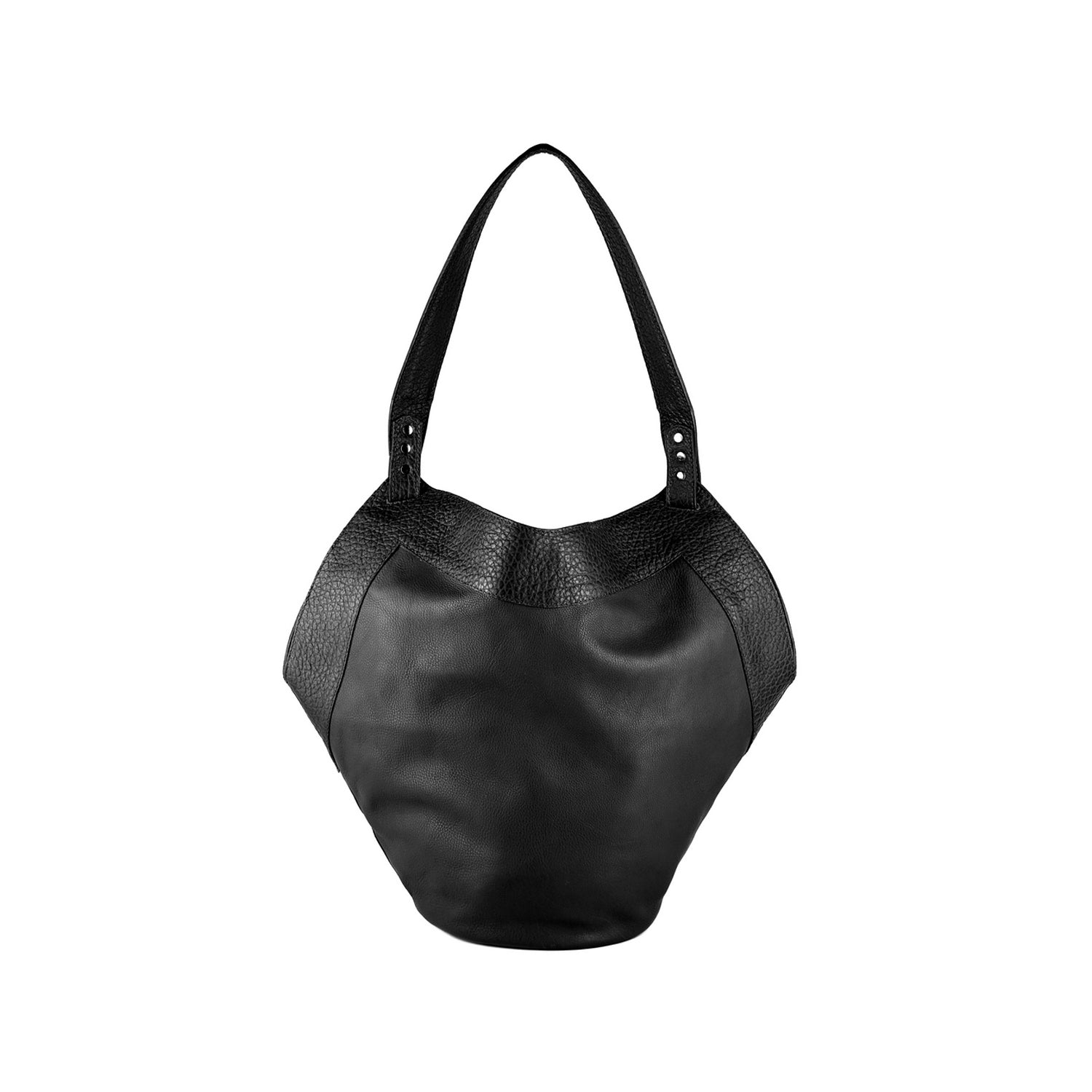Schultertasche aus glattem Leder in Schwarz Thesa