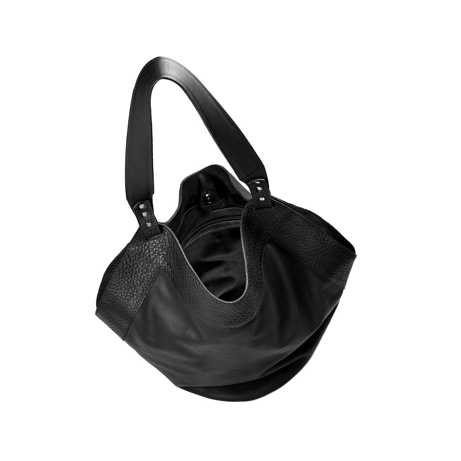 Schultertasche aus glattem Leder in Schwarz Thesa