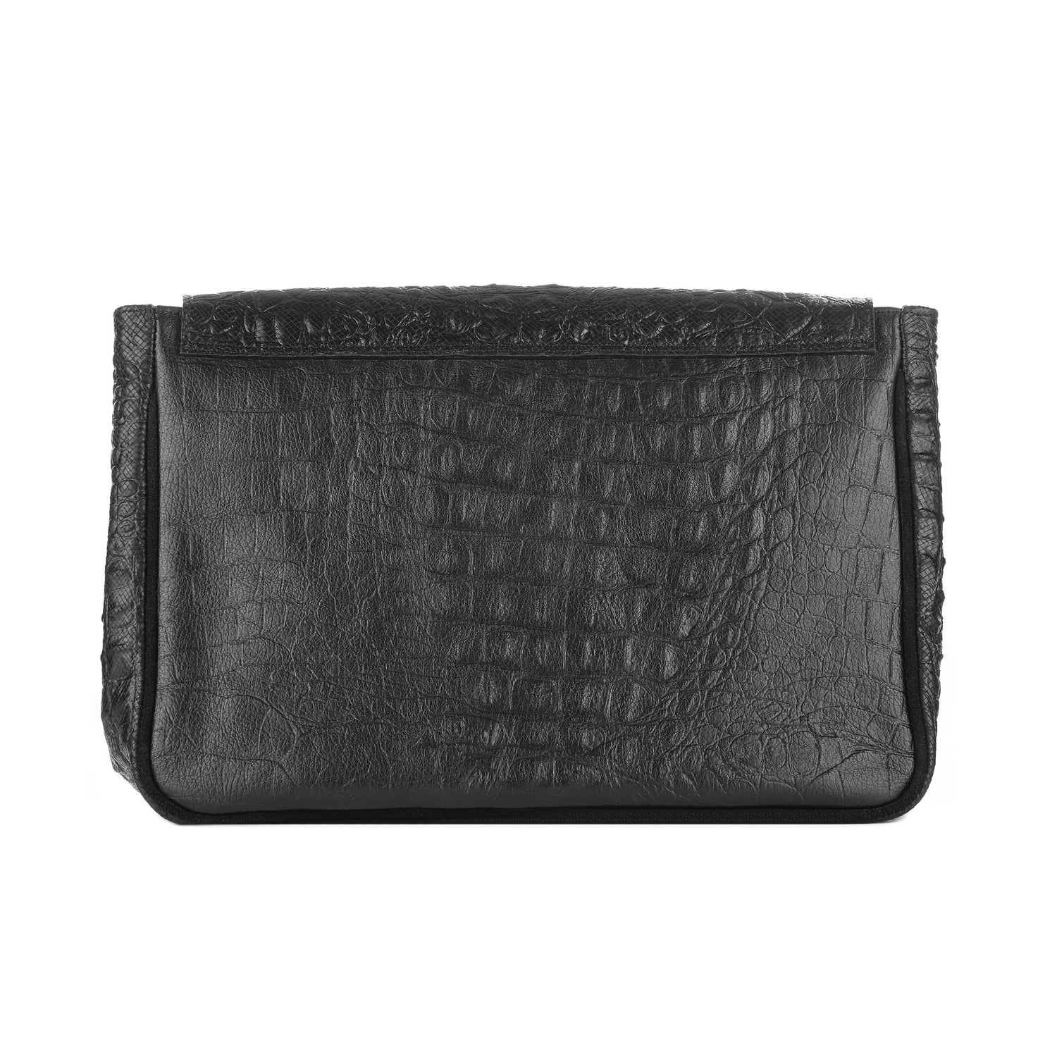 Leder Schultertasche Schwarz Kroko Venus Maxi