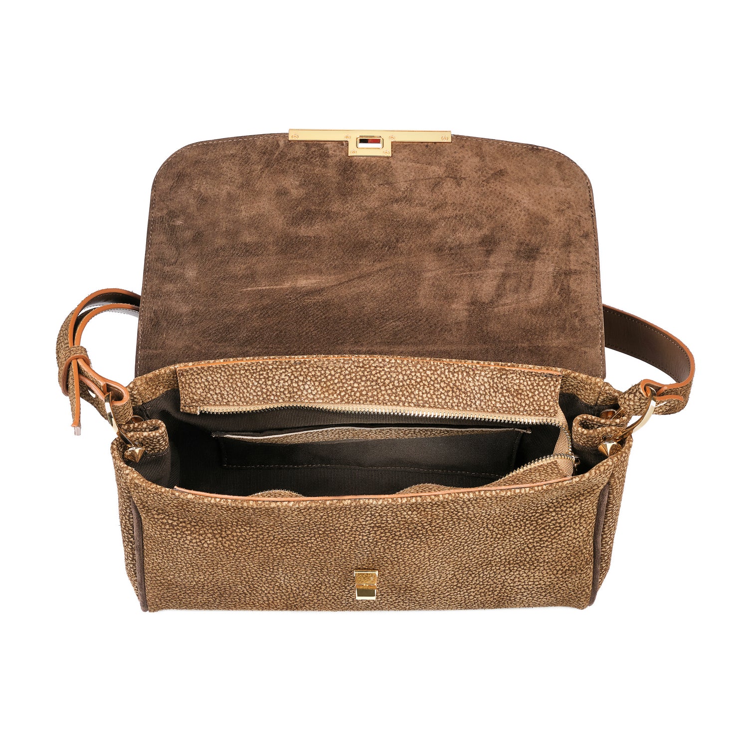Veloursleder Schultertasche Braun Spotts Venus Baguette
