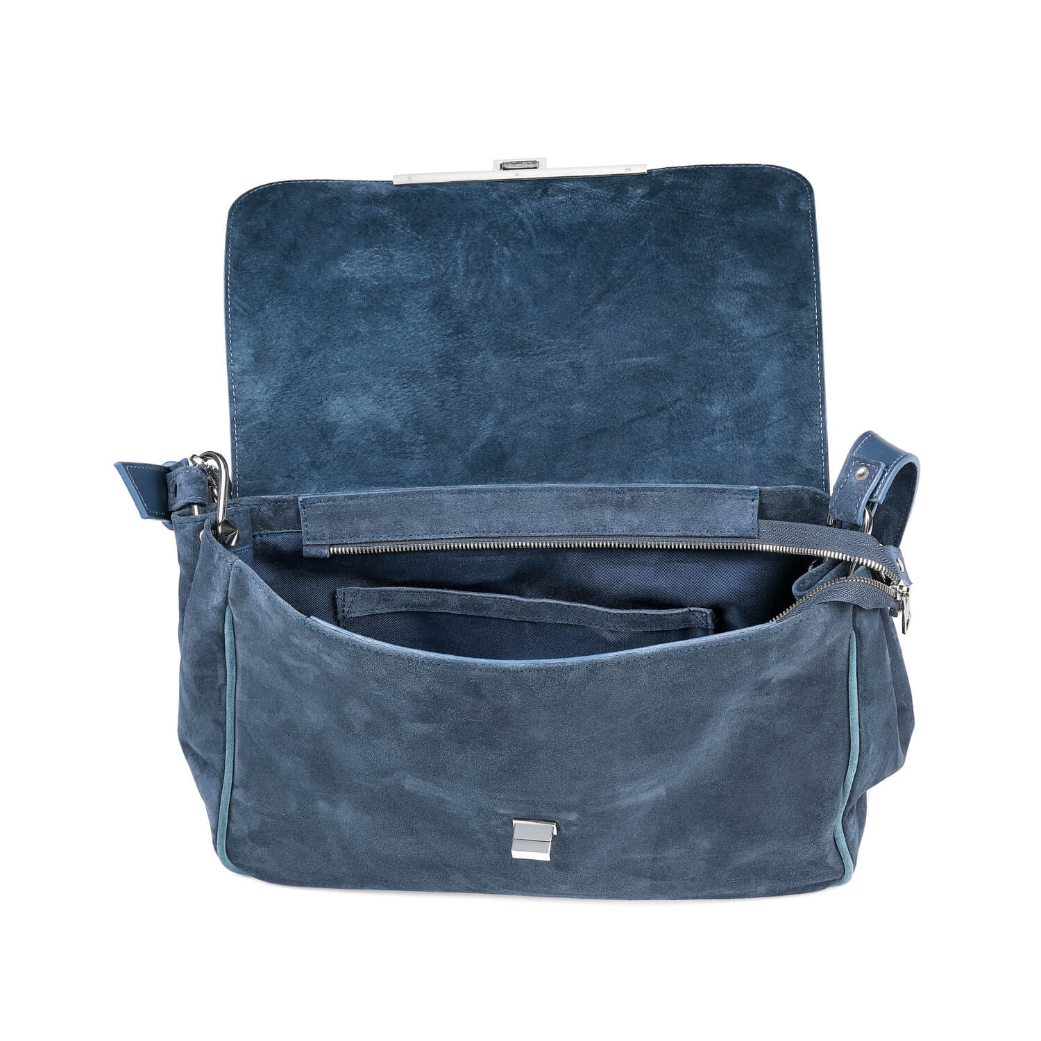 Veloursleder Schultertasche Blau Venus Maxi