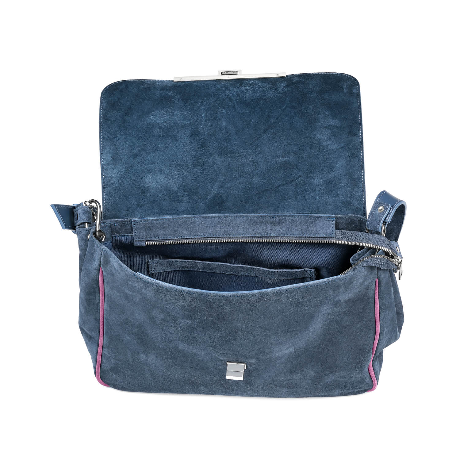 Veloursleder Schultertasche Blau-Rosa Venus Maxi