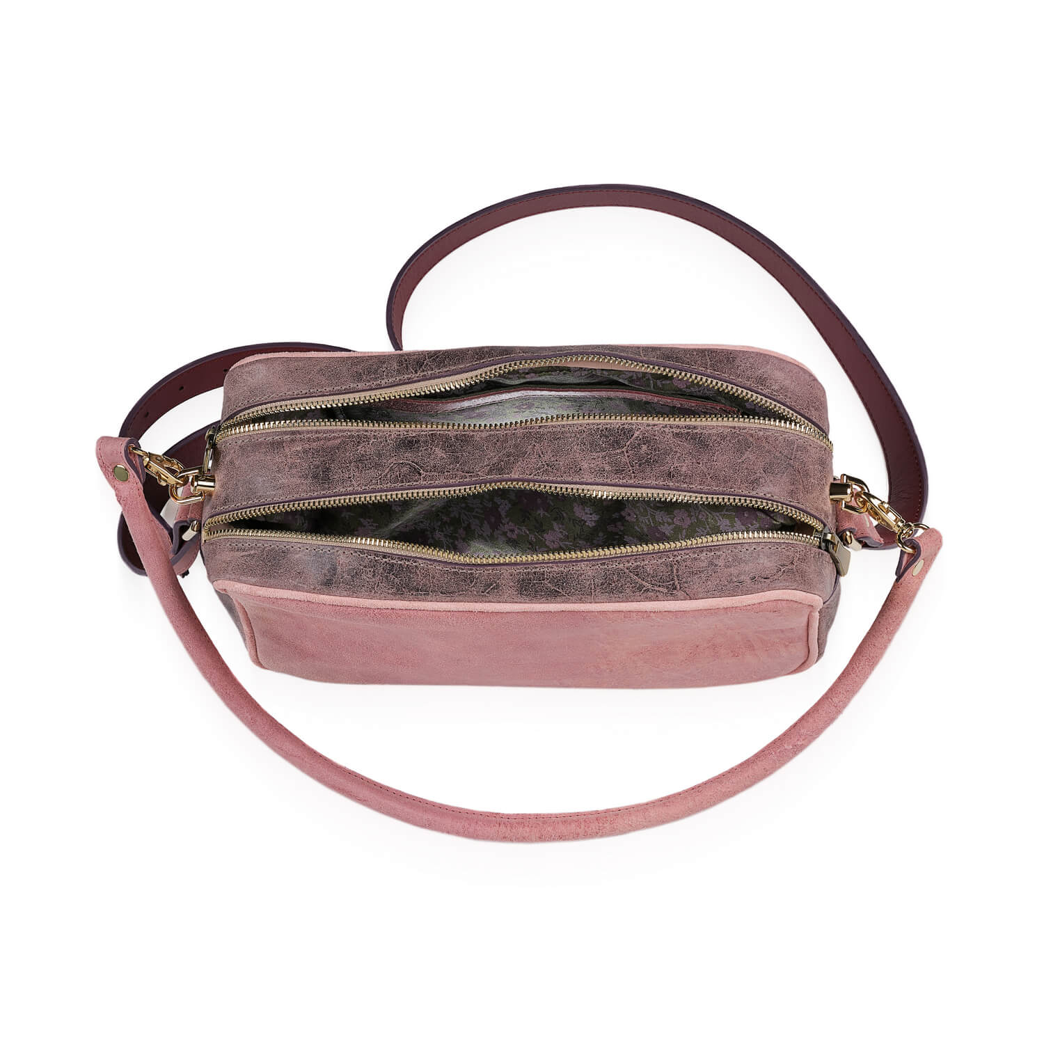 Leder Baguette-Tasche Vintage-Rosa Nina