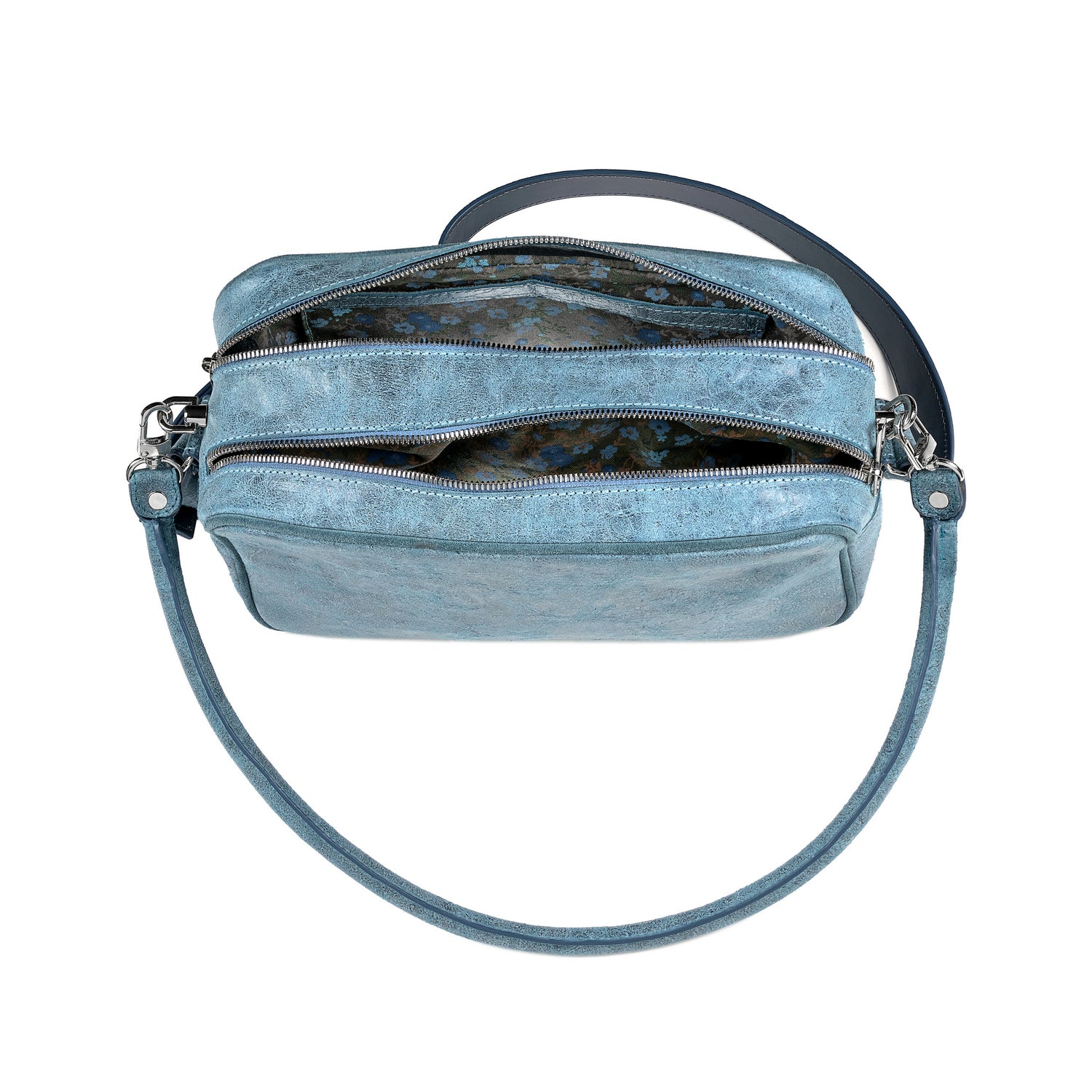 Leder Baguette-Tasche Vintage-Blau Nina