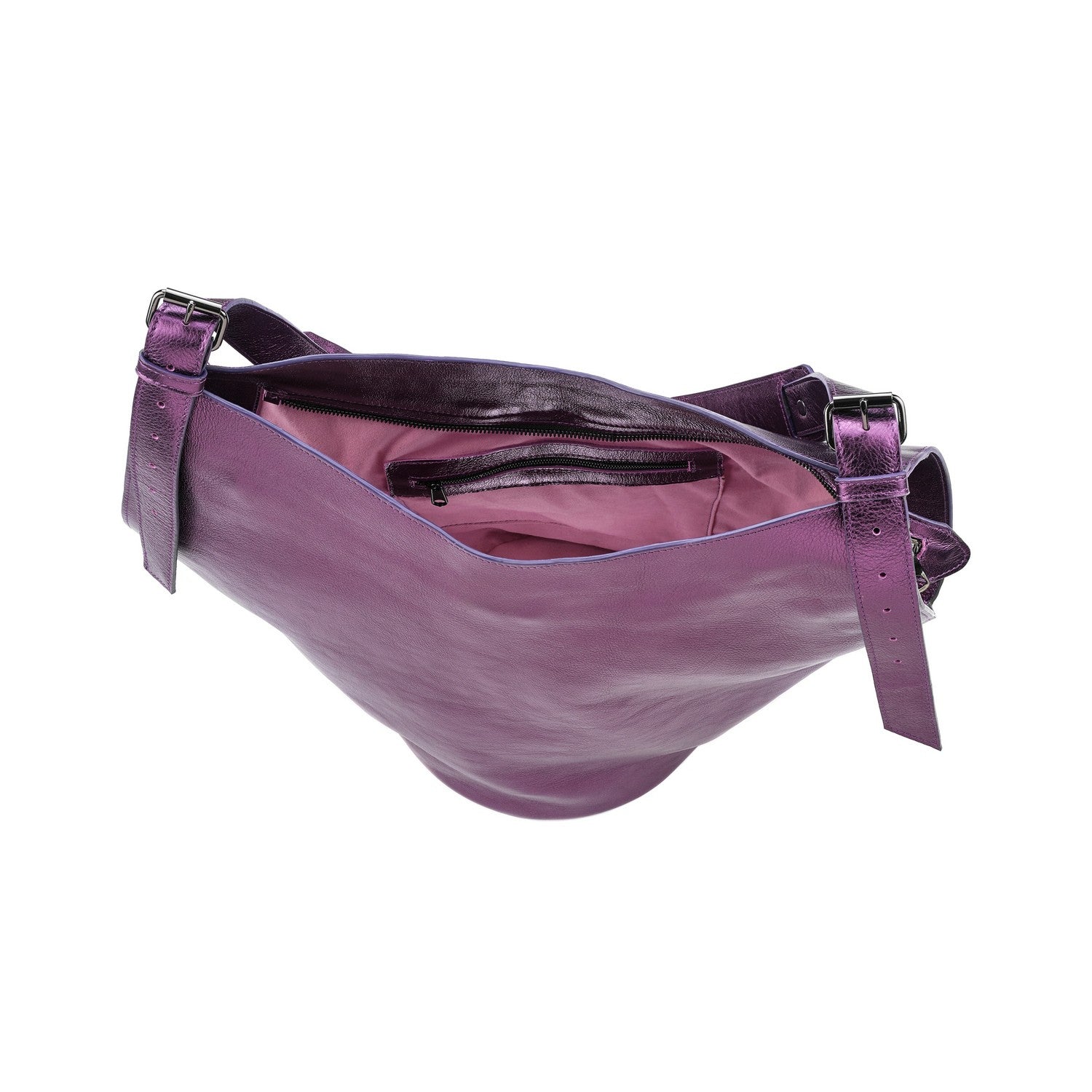Leder Schultertasche Metallic-Lila Thesa
