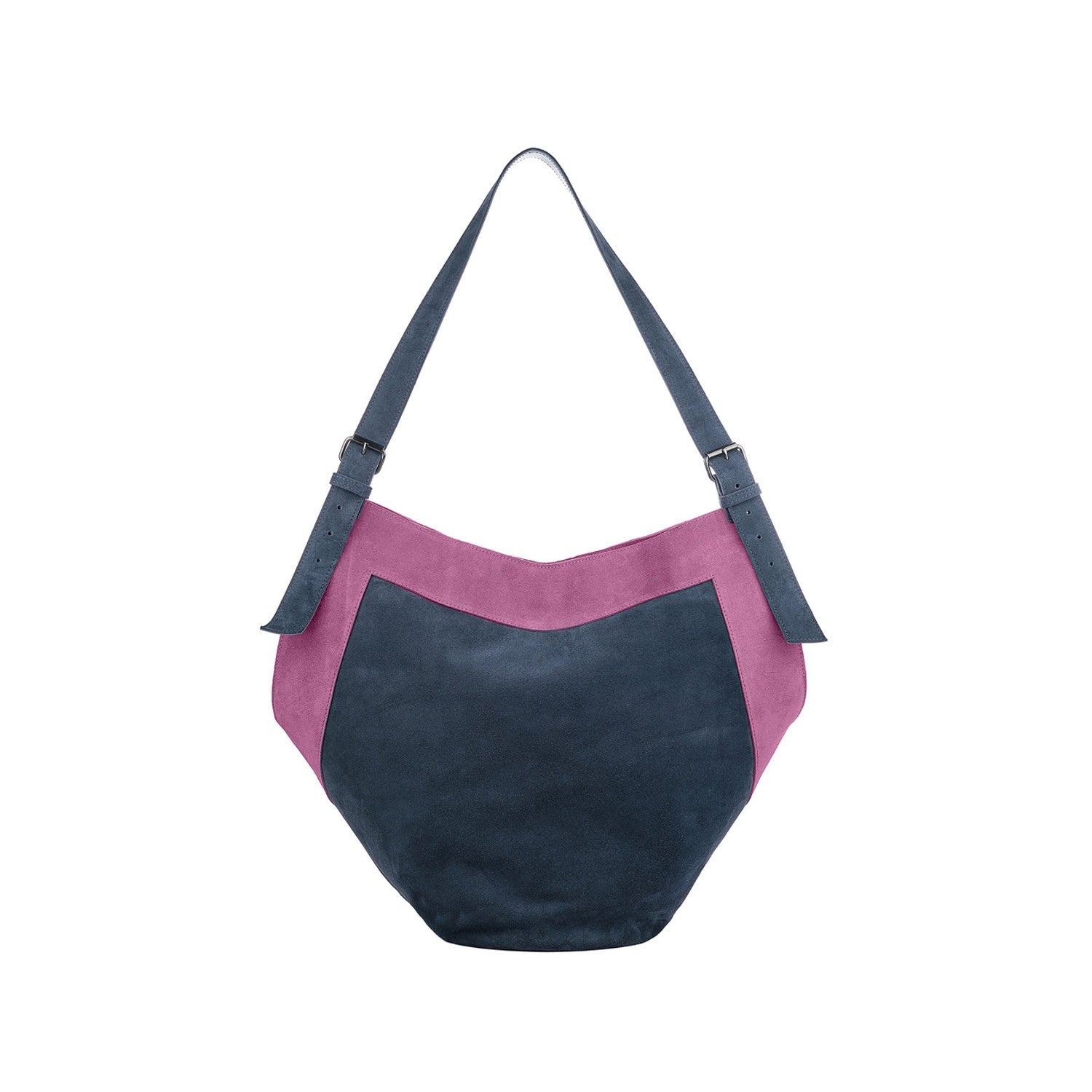 Veloursleder Schultertasche Dunkelblau-Rosa Thesa
