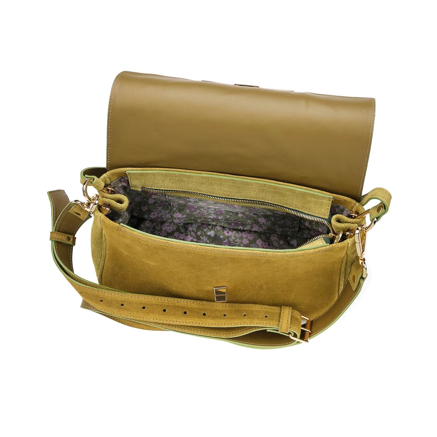 Veloursleder Schultertasche Grün Venus Baguette