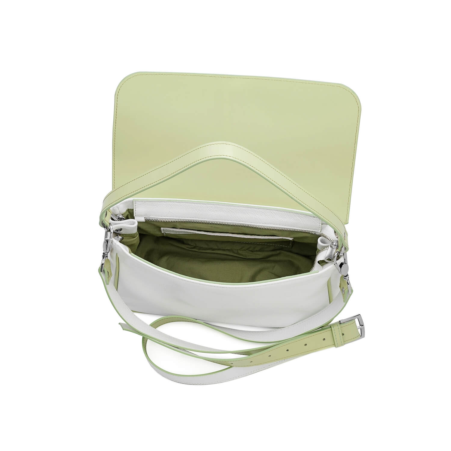 Leder Schultertasche Weiß-Grün Venus Baguette