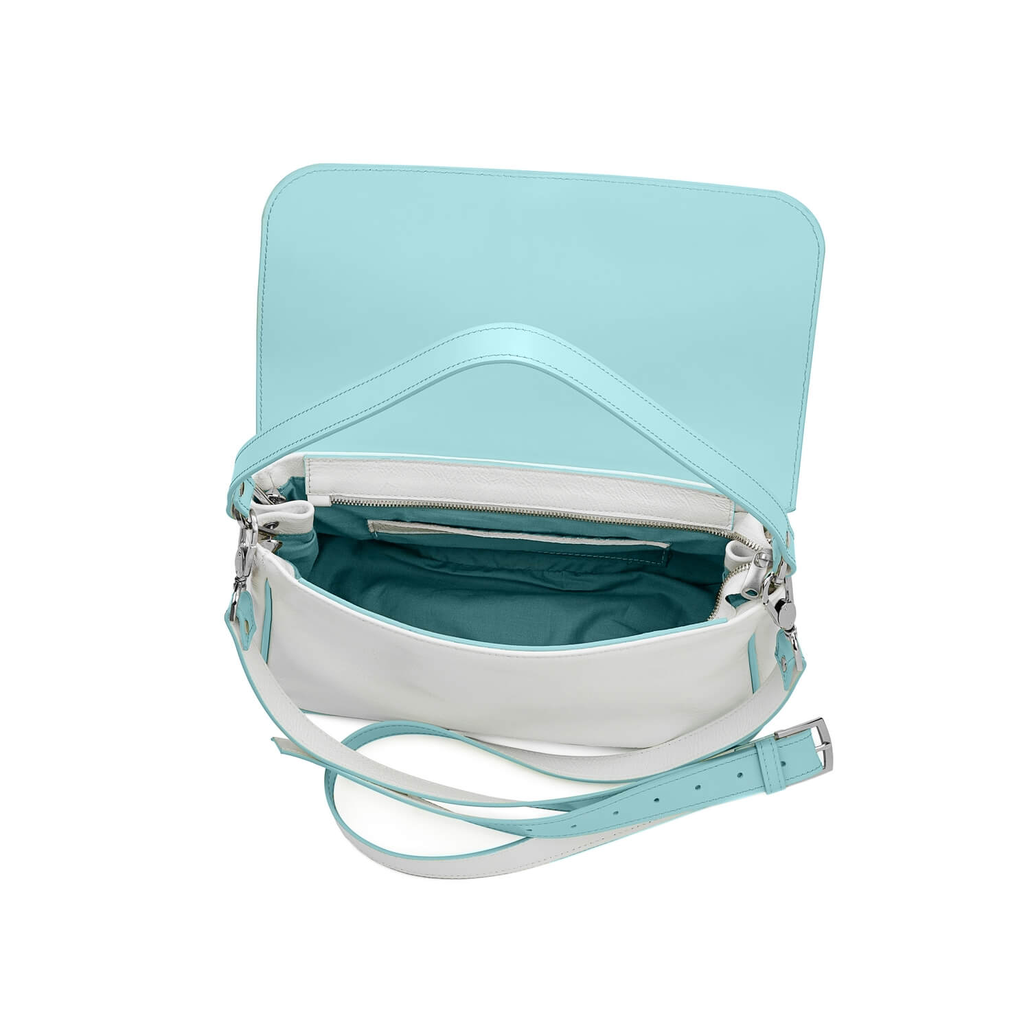 Leder Schultertasche Weiß-Blau Venus Baguette
