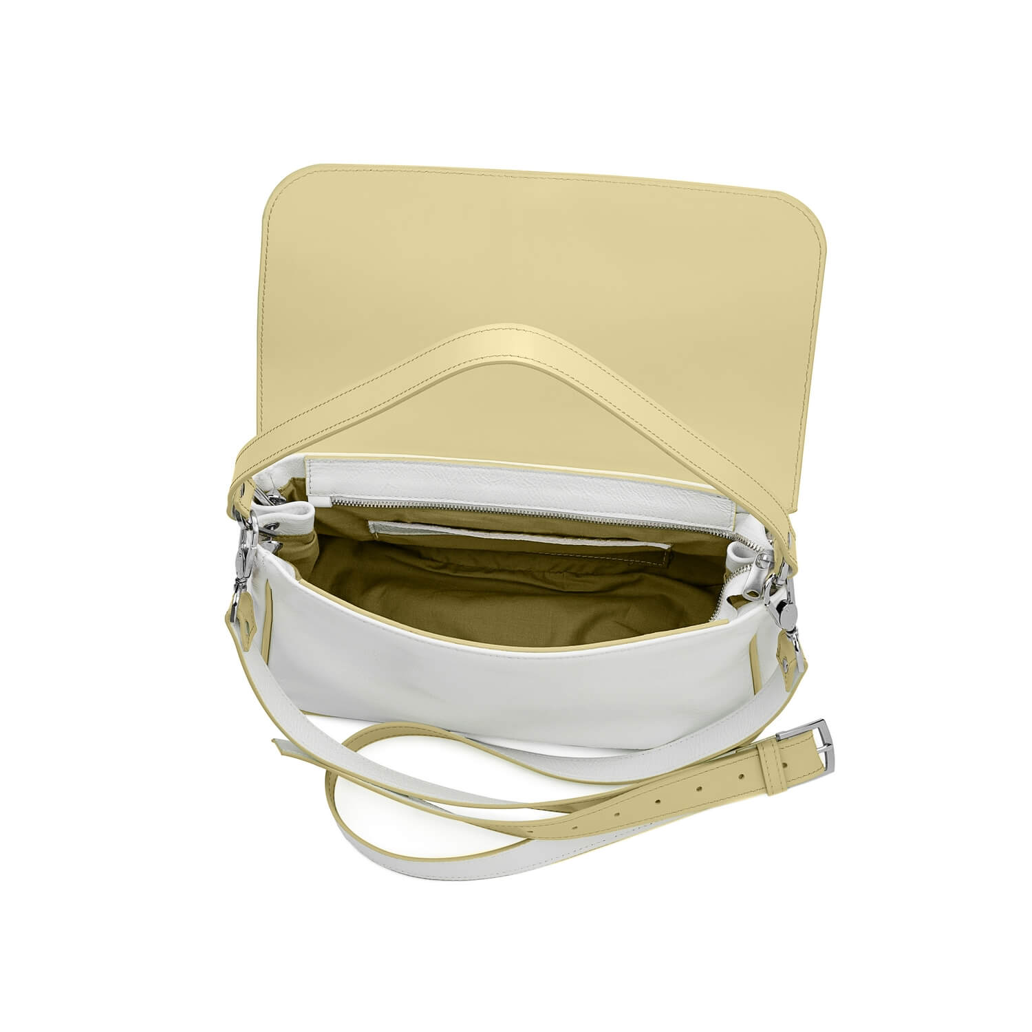 Leder Schultertasche Weiß-Gelb Venus Baguette