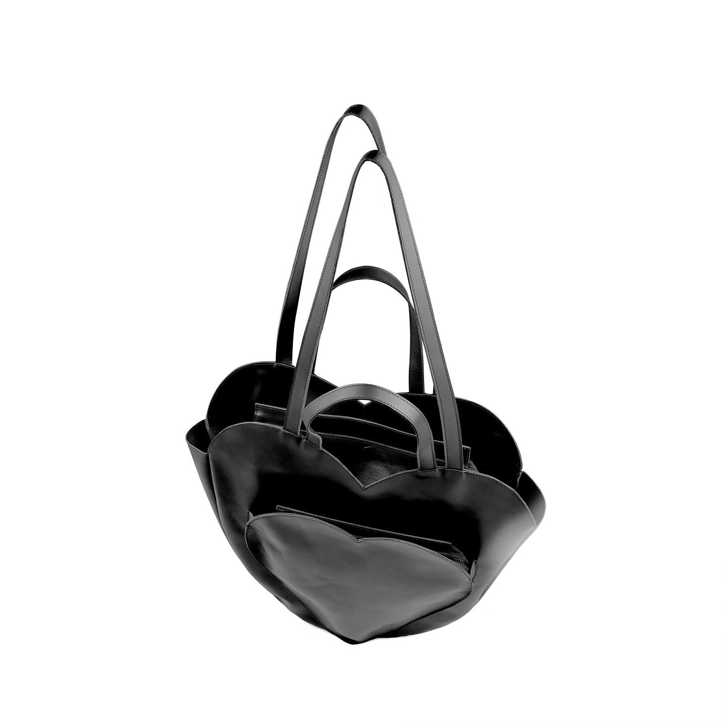 Schwarze Leder-Schultertasche Heart