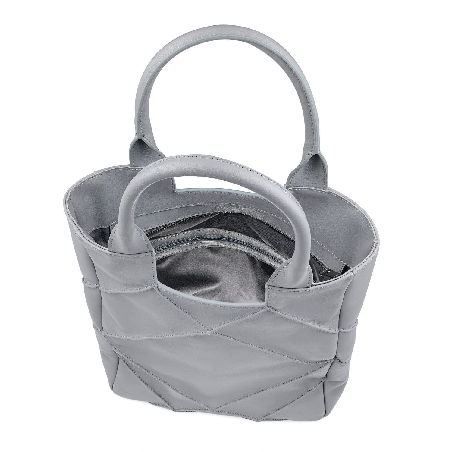 Leder Schultertasche Grau Origami Midi