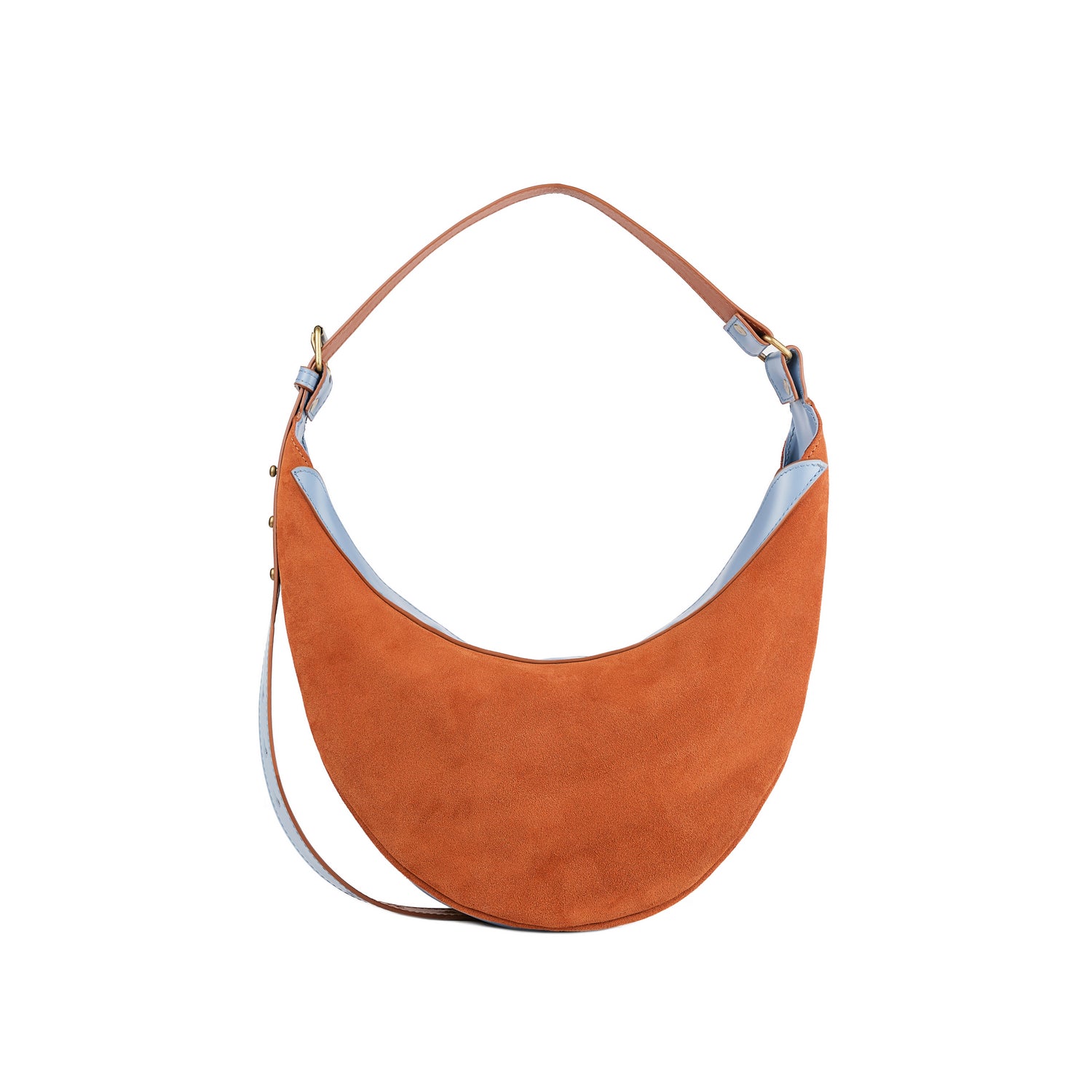 Veloursleder Umhängetasche Rostbraun-Blau Nuna Mini