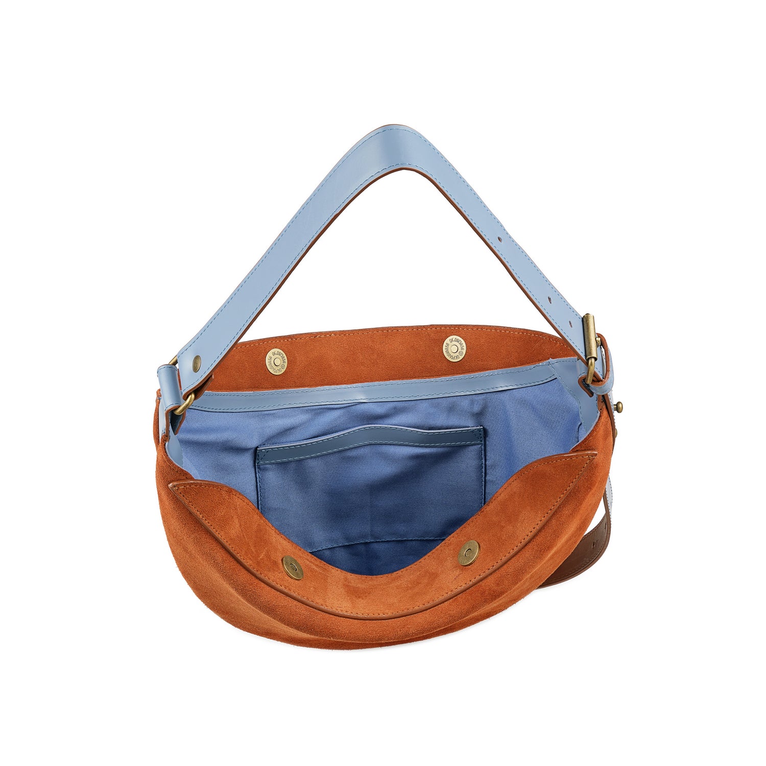 Veloursleder Umhängetasche Rostbraun-Blau Nuna Mini