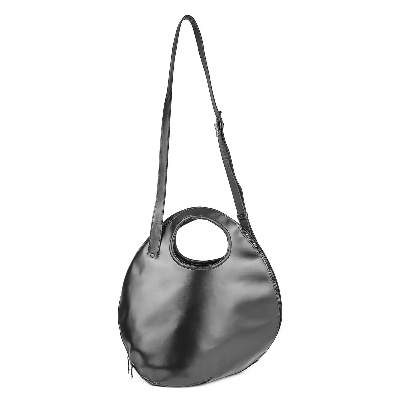 Leder Schultertasche Schwarz Full Moon