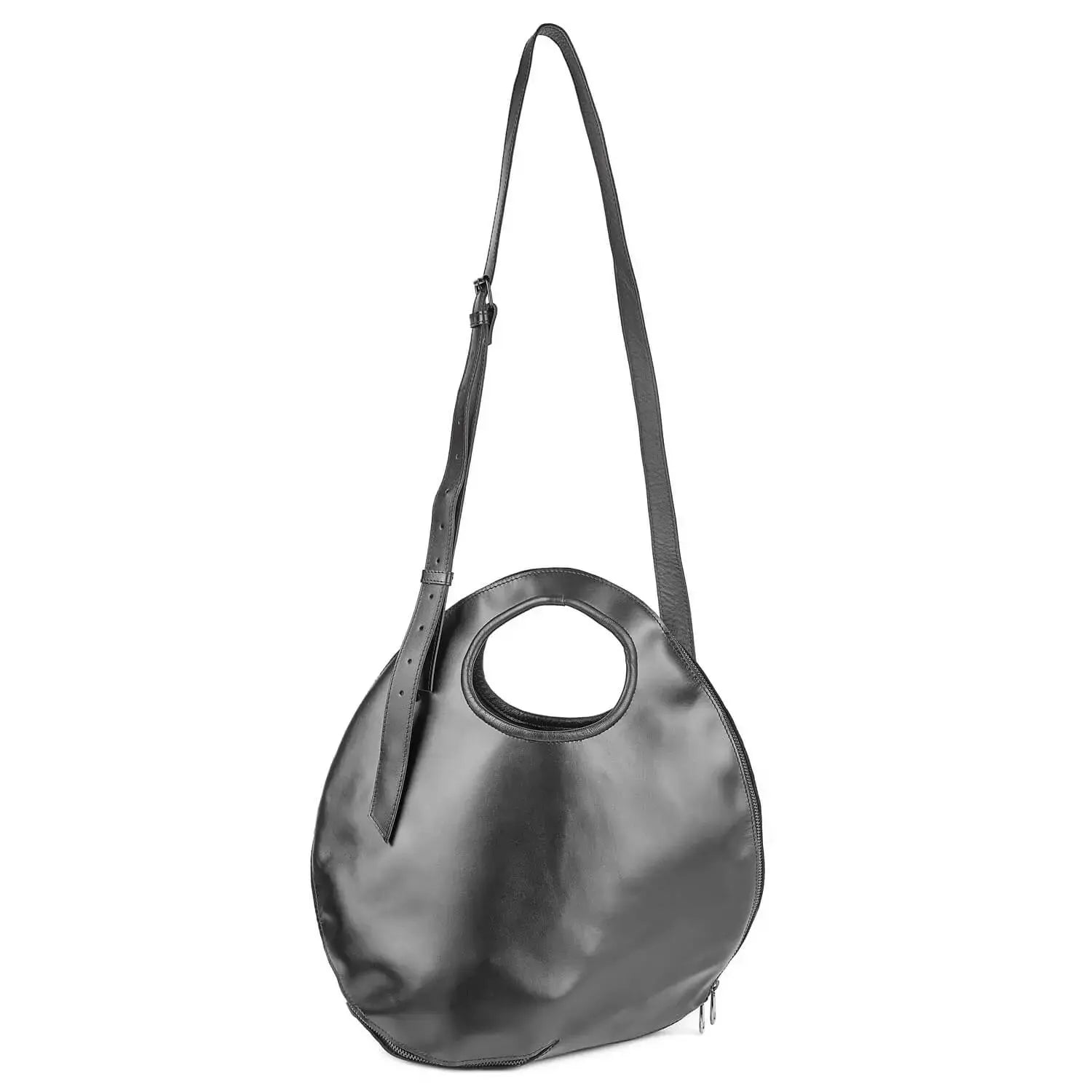 Leder Schultertasche Schwarz Full Moon