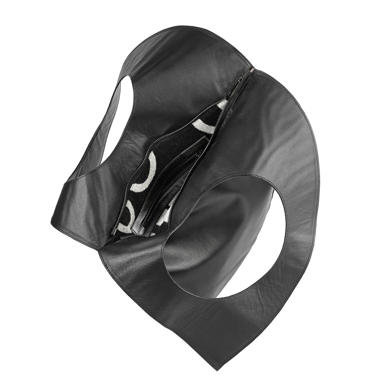 Schwarze Leder-Schultertasche Moon