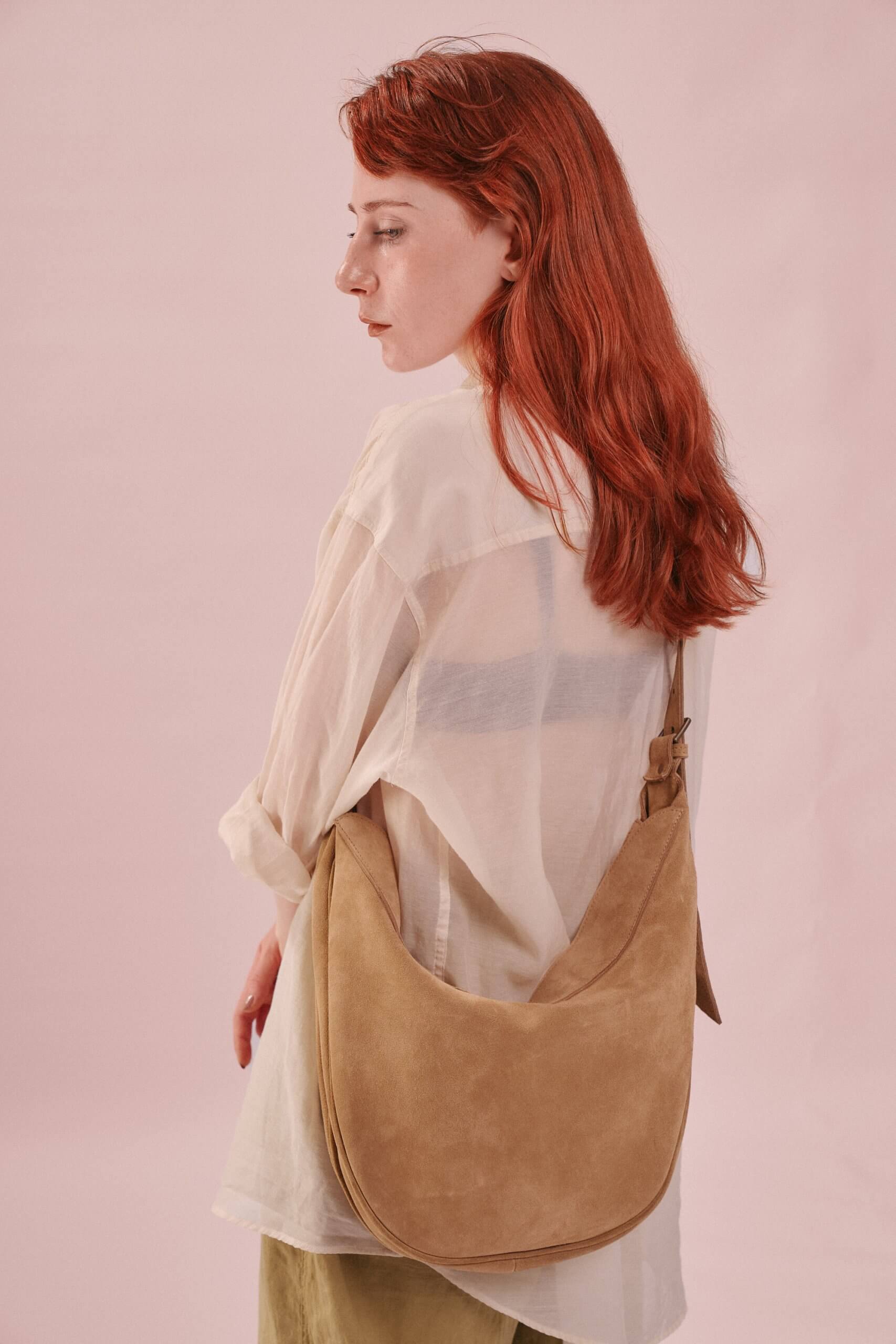 Veloursleder Umhängetasche Beige Nuna Large