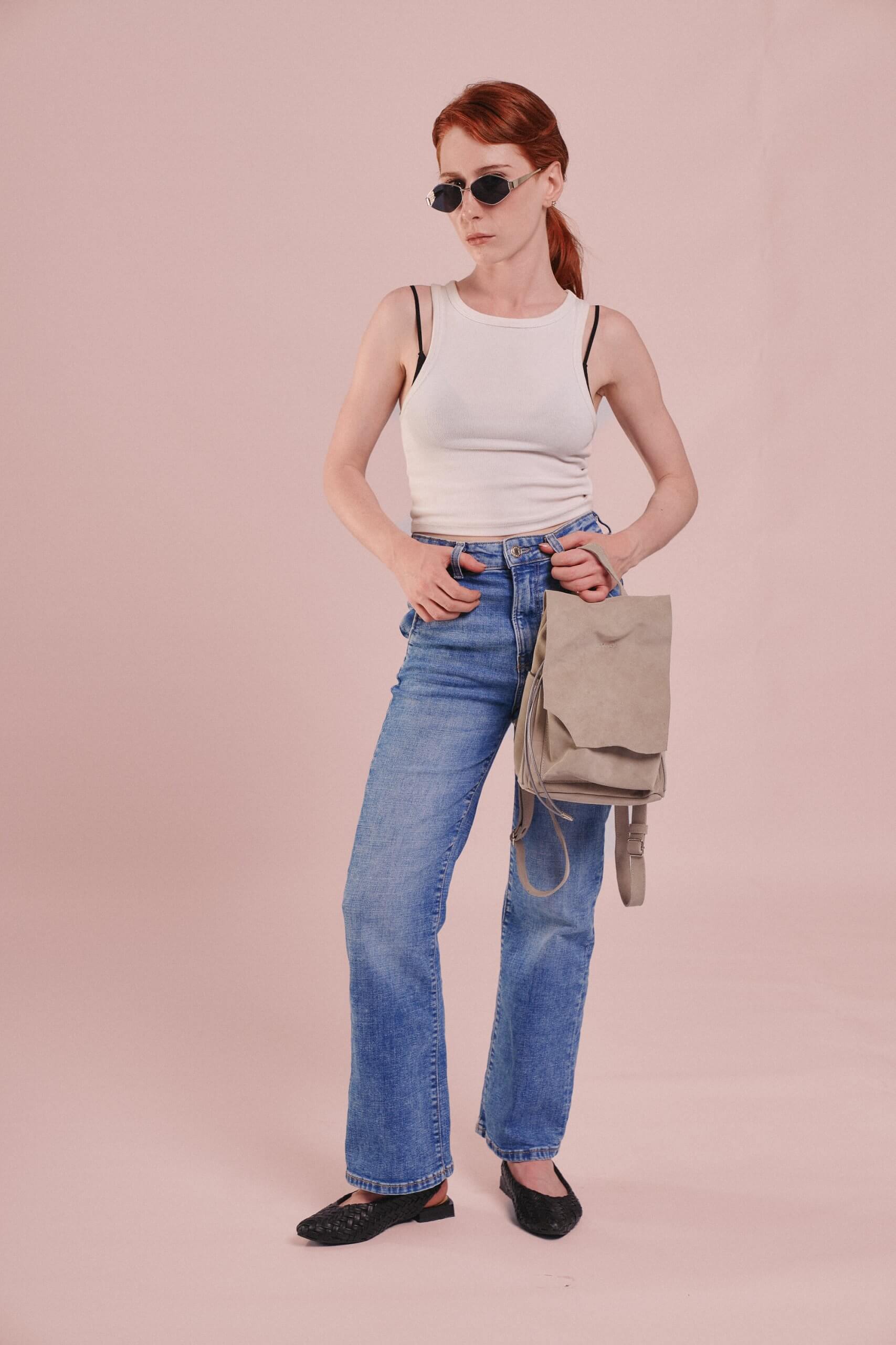 Veloursleder Rucksack Grau Lite Mini