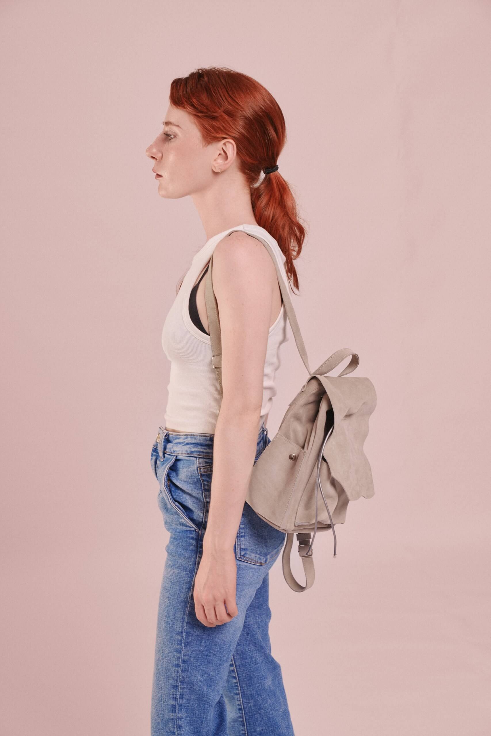 Veloursleder Rucksack Grau Lite Mini