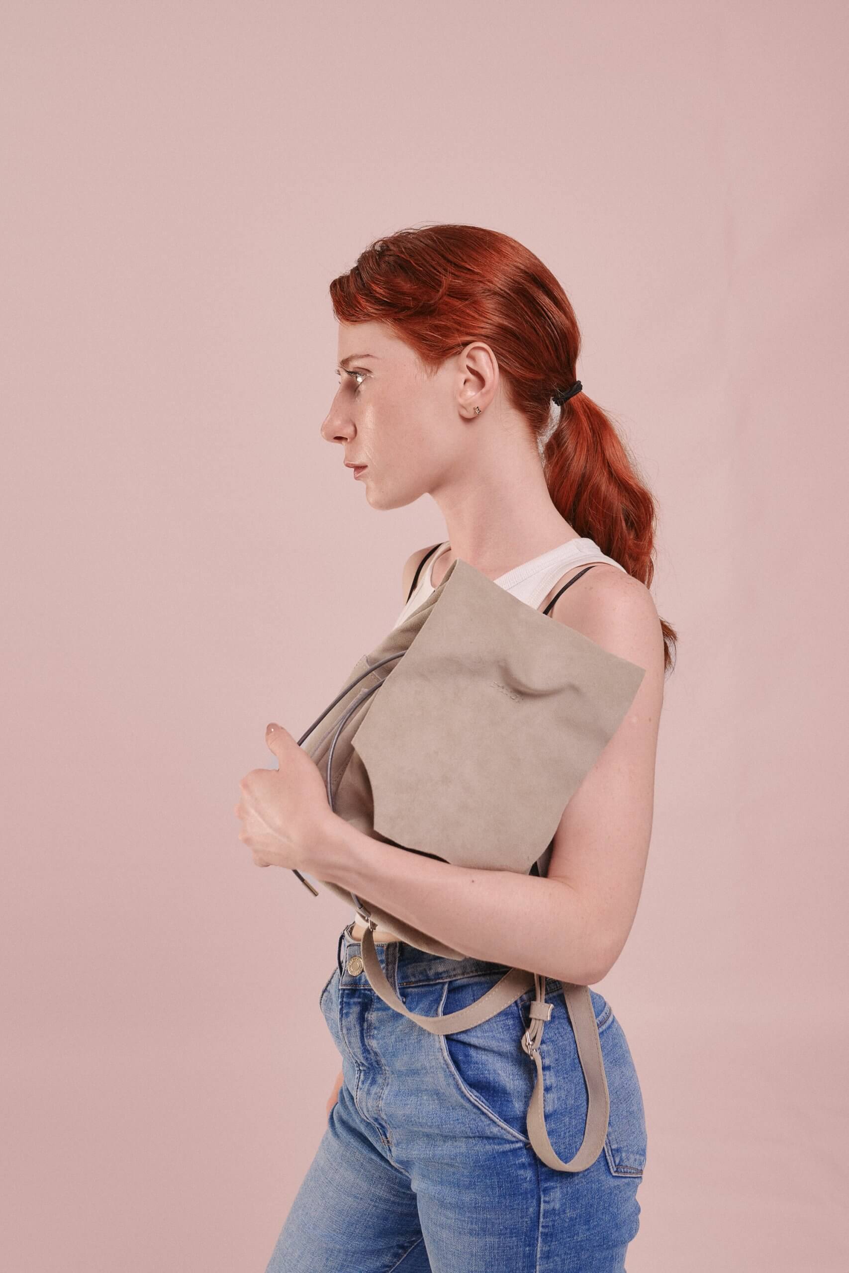 Veloursleder Rucksack Grau Lite Mini