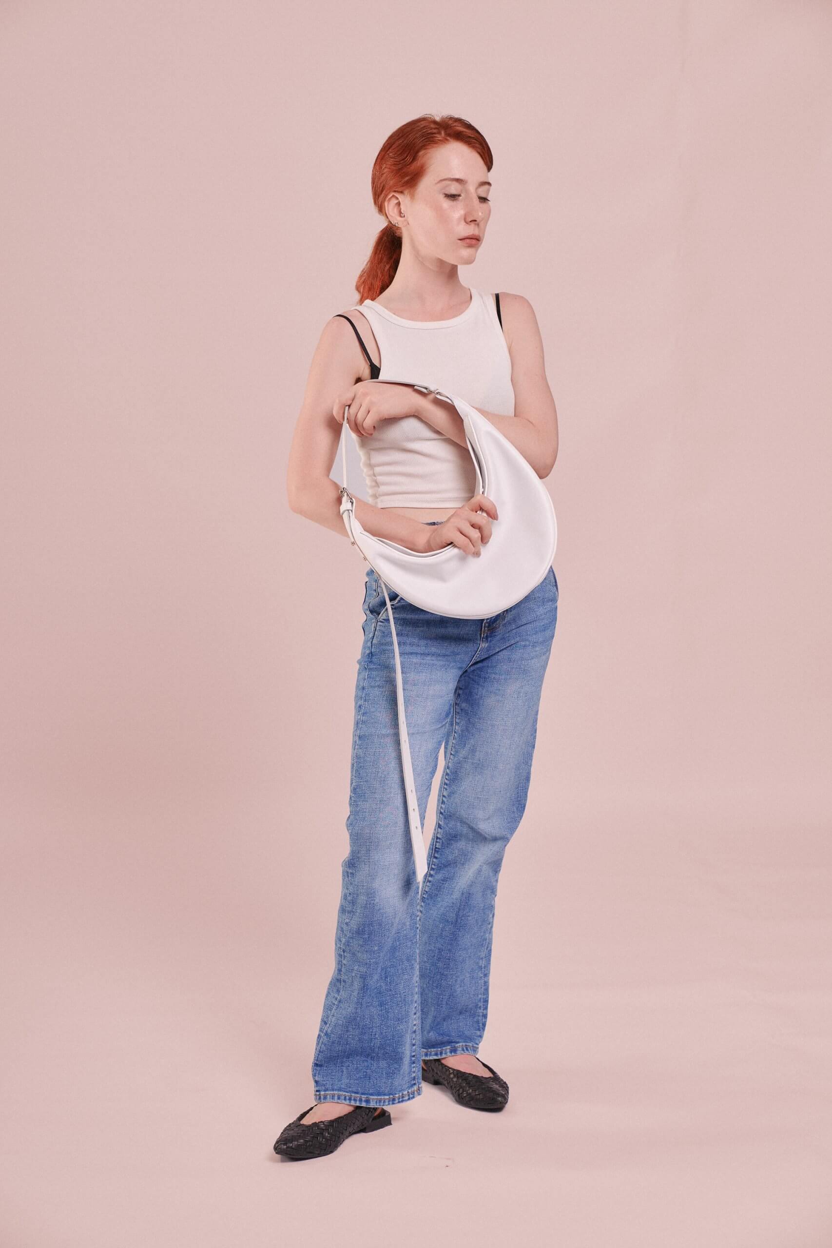 Leder Umhängetasche Weiss Nuna Mini