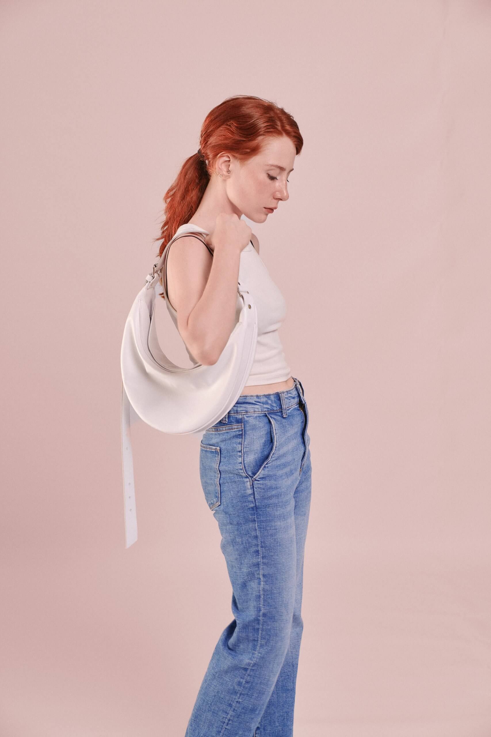Leder Umhängetasche Weiss Nuna Mini