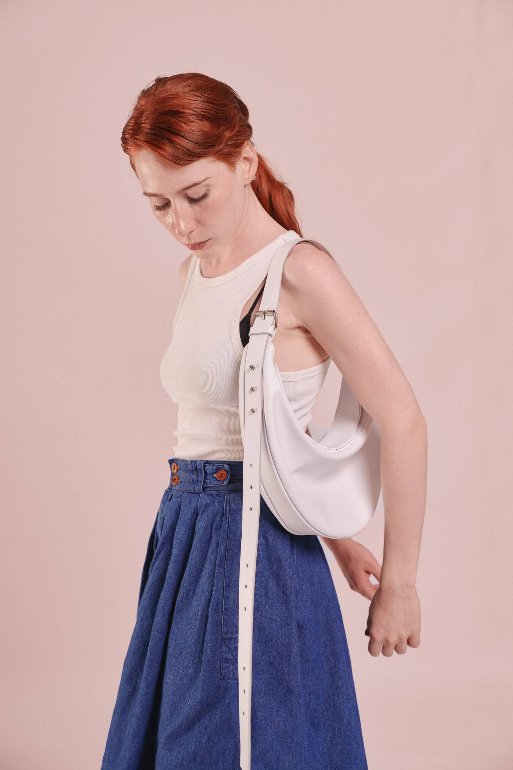 Leder Umhängetasche Weiss Nuna Mini