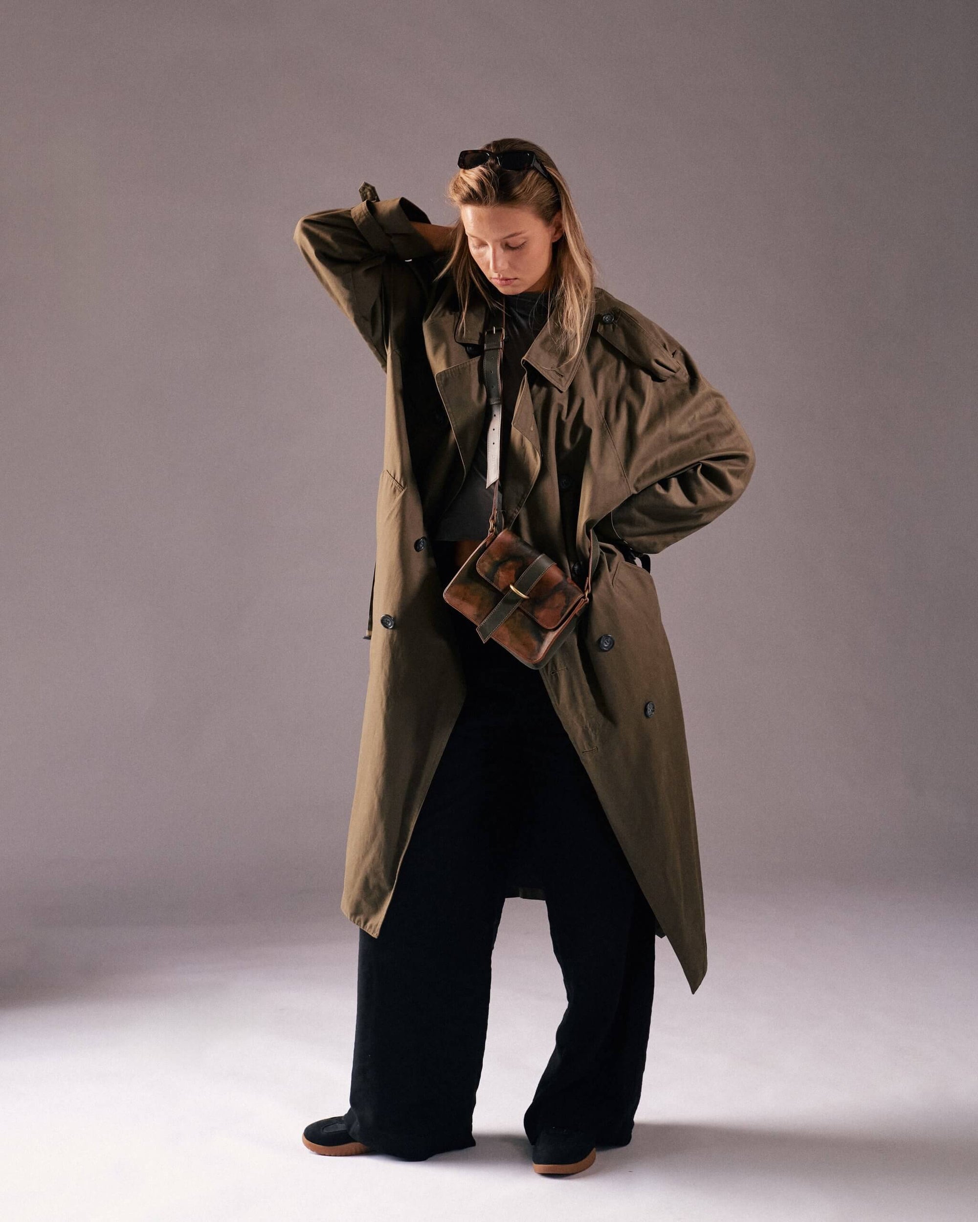 Leder Umhängetasche Khaki Aleya Midi