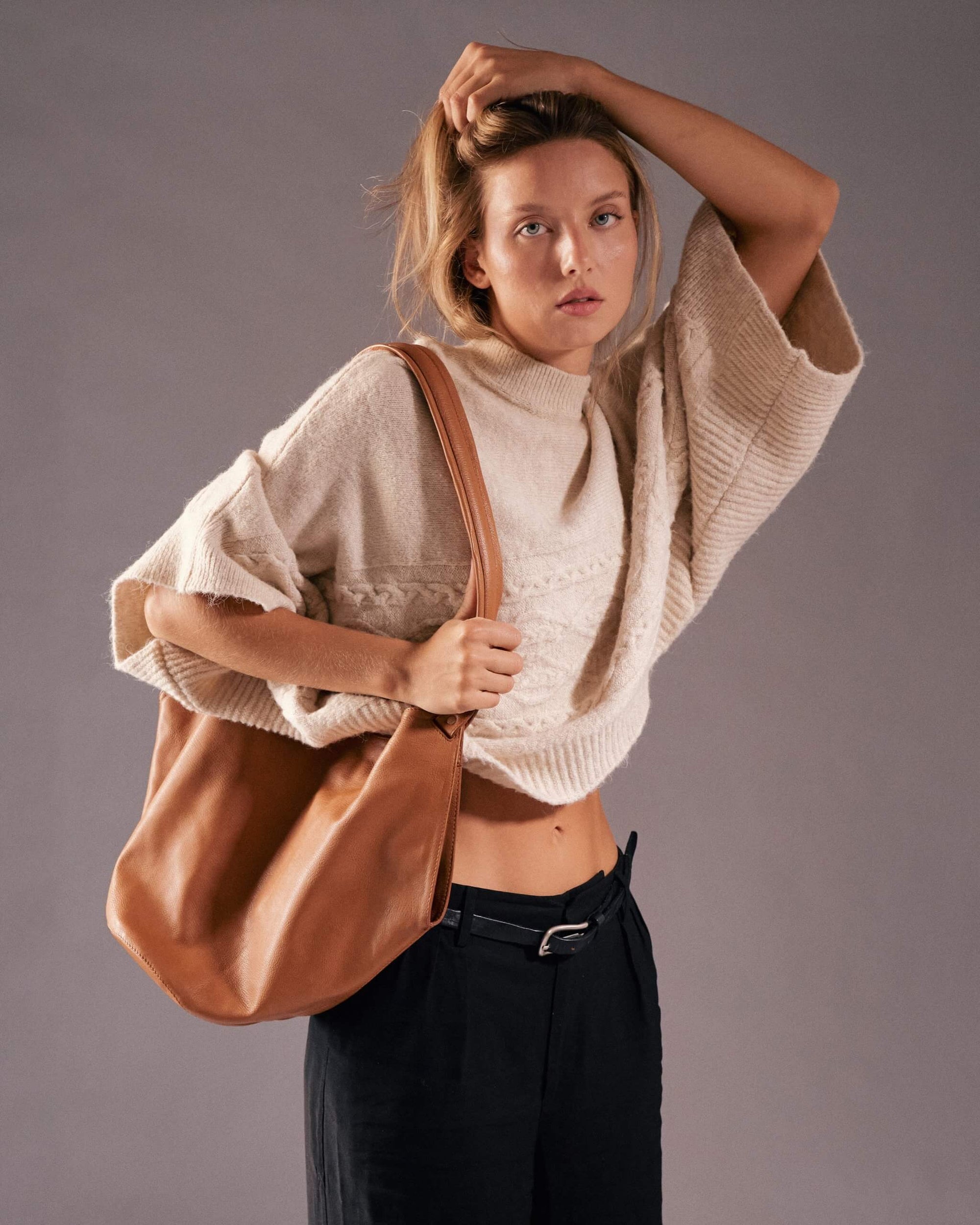 Leder Schultertasche Cognac Thesa