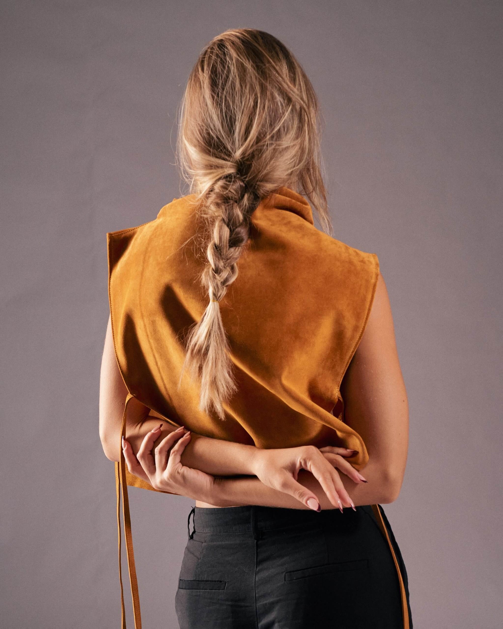 Veloursleder Poncho-Bluse Grau Zora