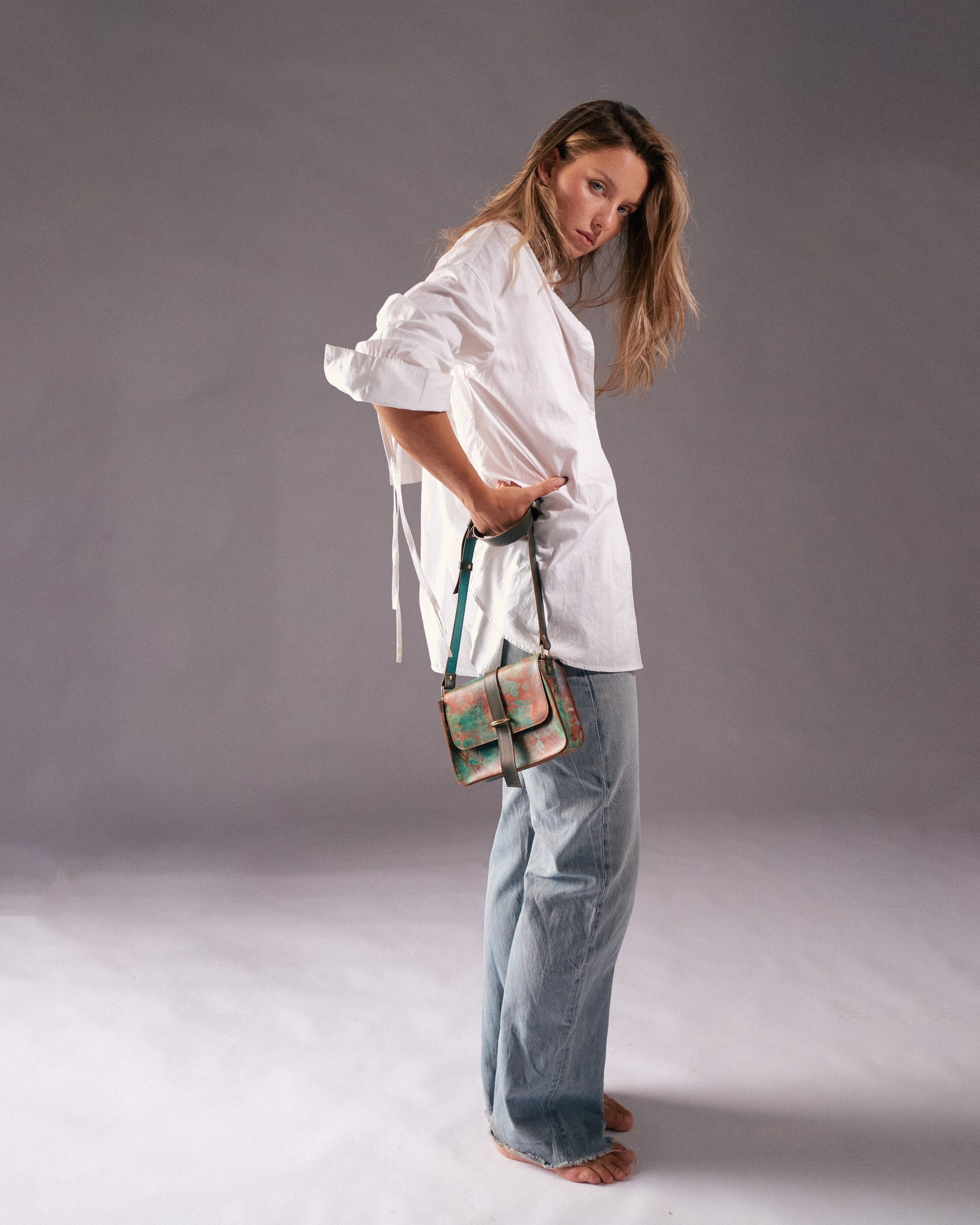 Leder Umhängetasche Kupfer Aleya Midi