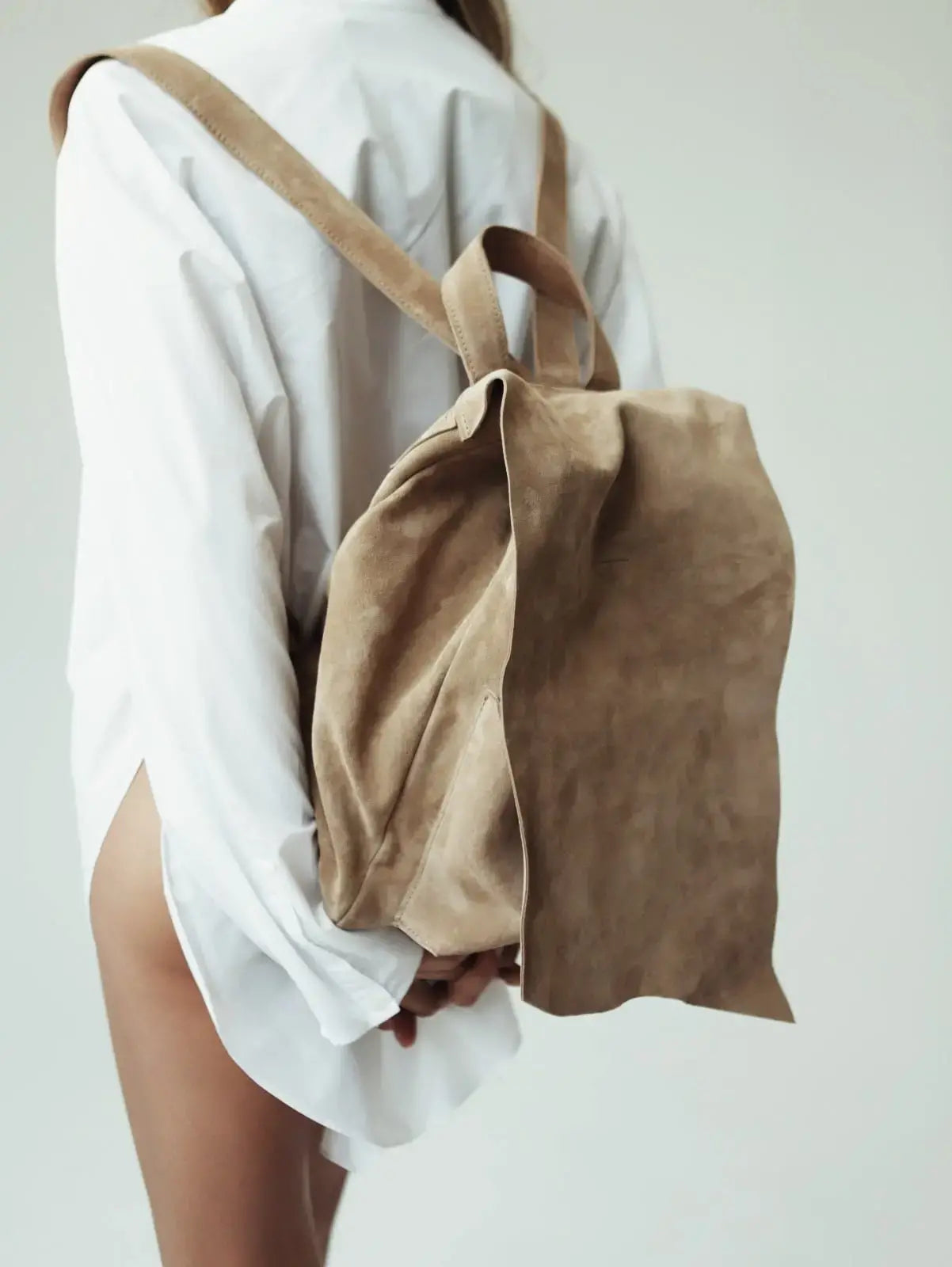 Veloursleder Rucksack Creme Lite