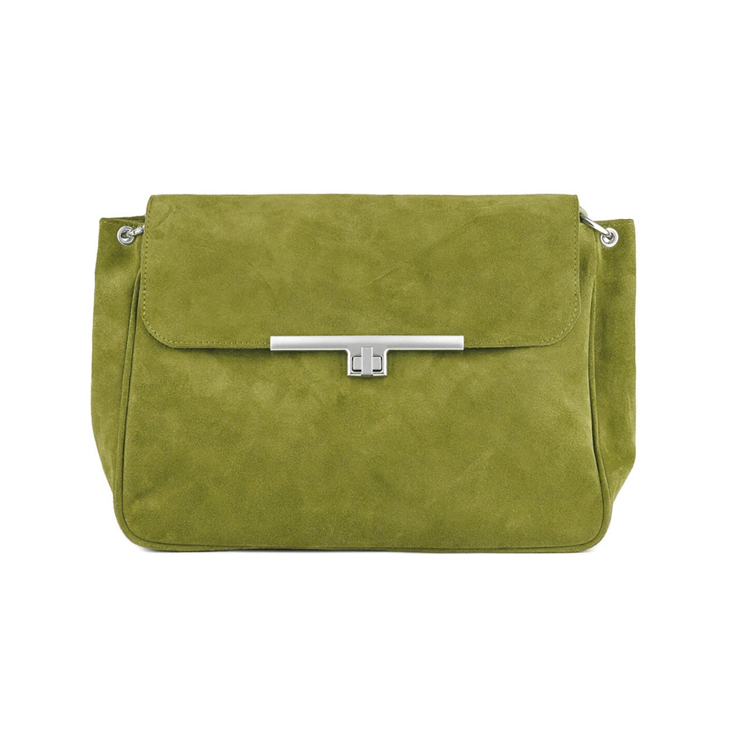Veloursleder Schultertasche Olivgrün Venus Maxi