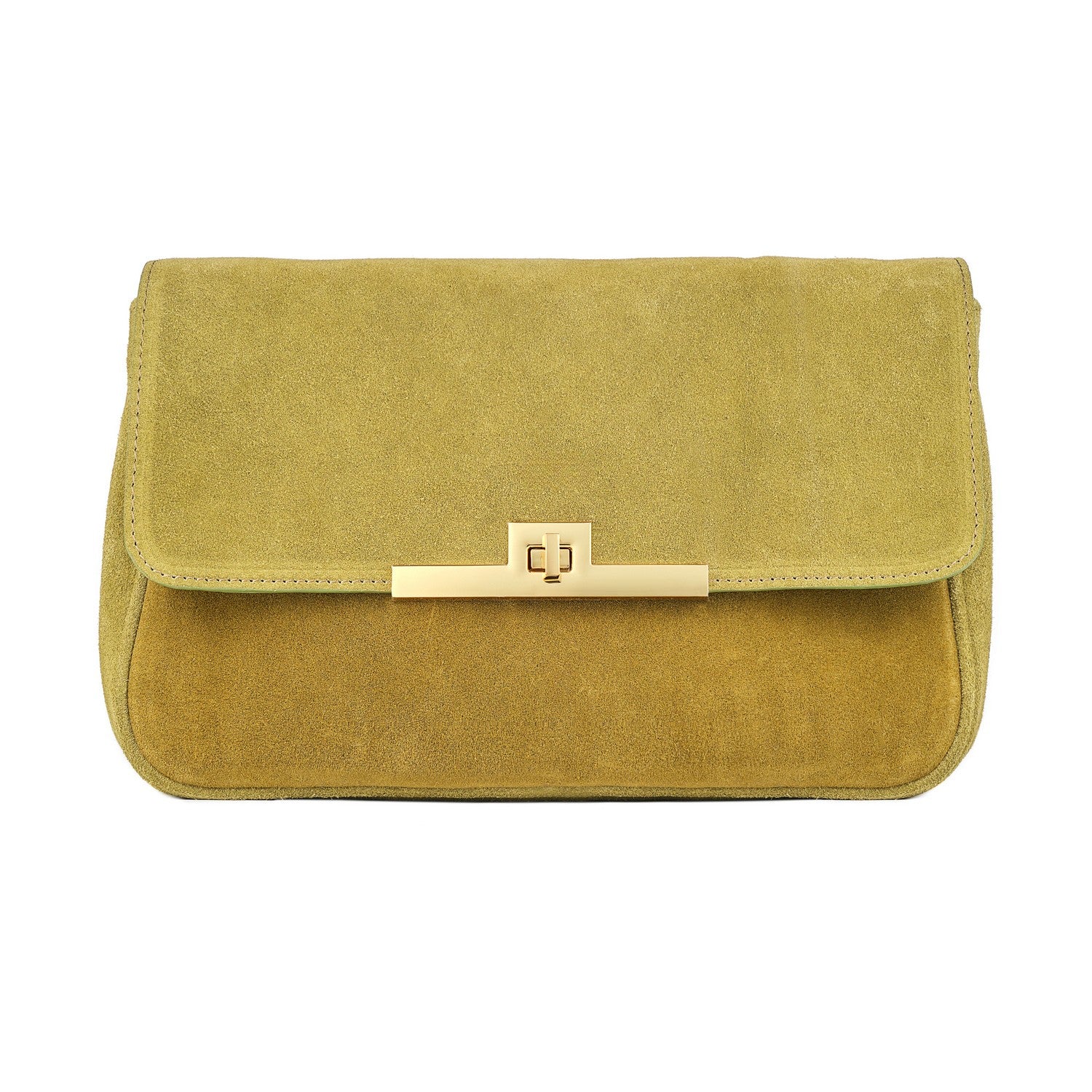 Veloursleder Schultertasche Grün Venus Baguette