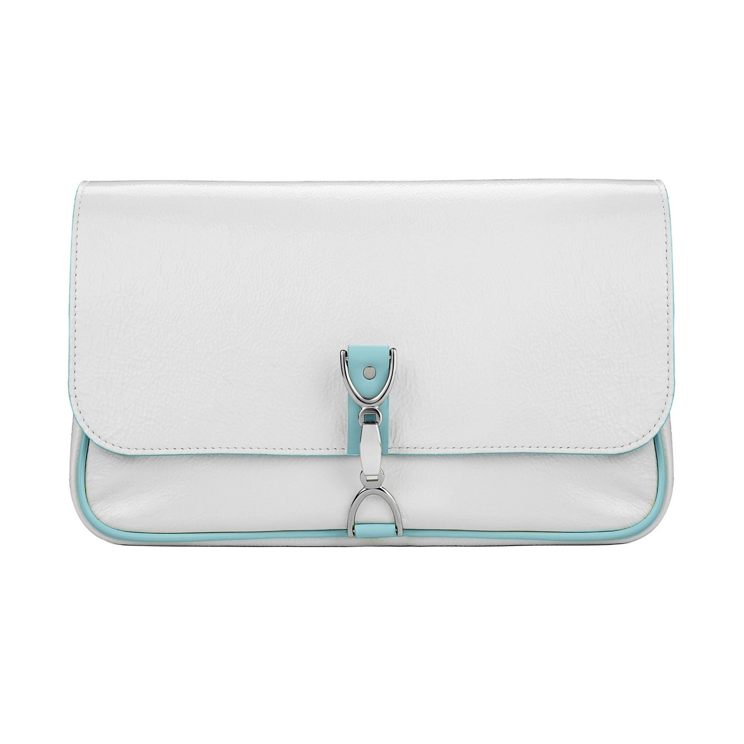 Leder Schultertasche Weiß-Blau Venus Baguette